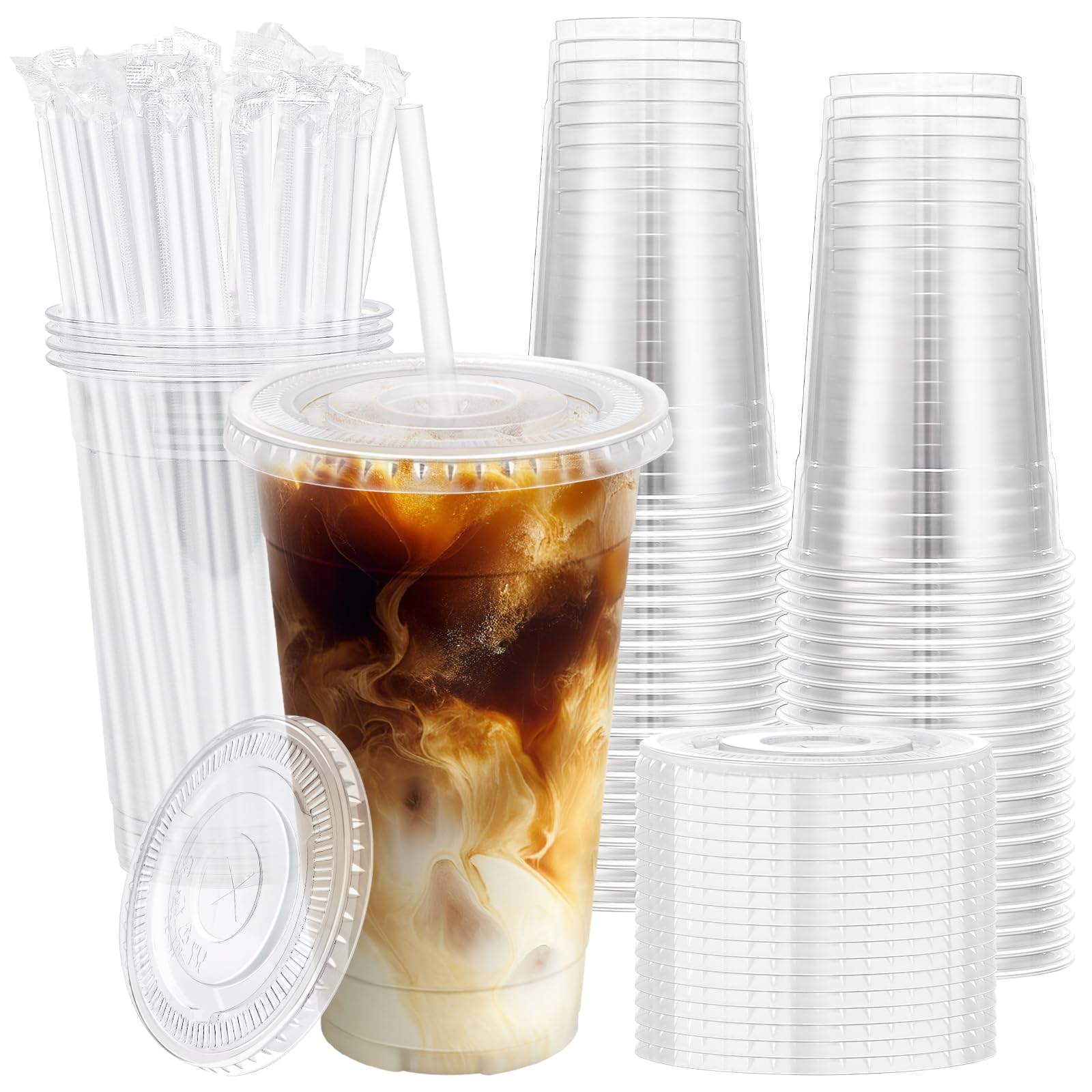 Lamosi Clear Plastic Cups with Lids & Straws – To-Go


