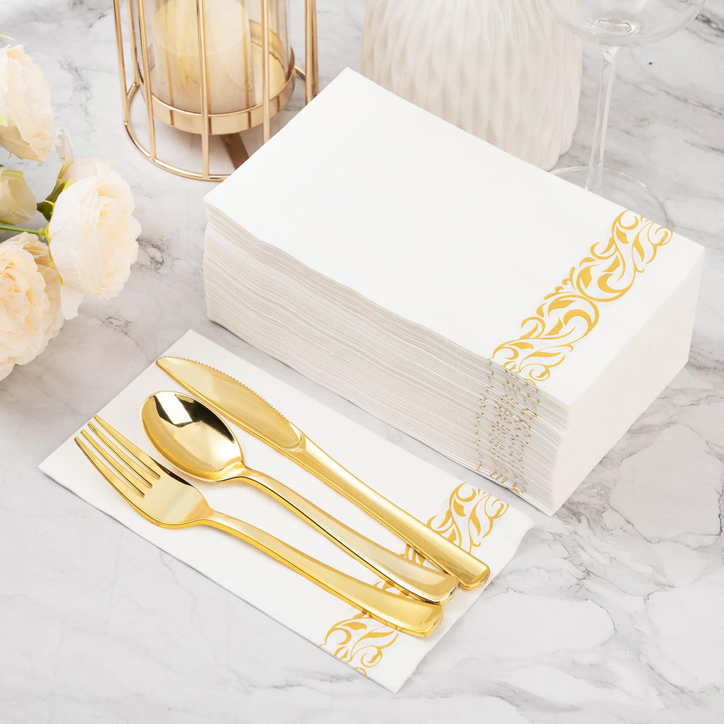 BESTVIP Disposable 3-Ply Napkins with Decorative Border

