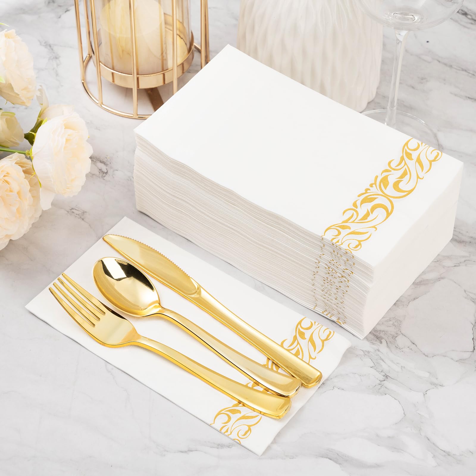 BESTVIP Disposable 3-Ply Napkins with Decorative Border

