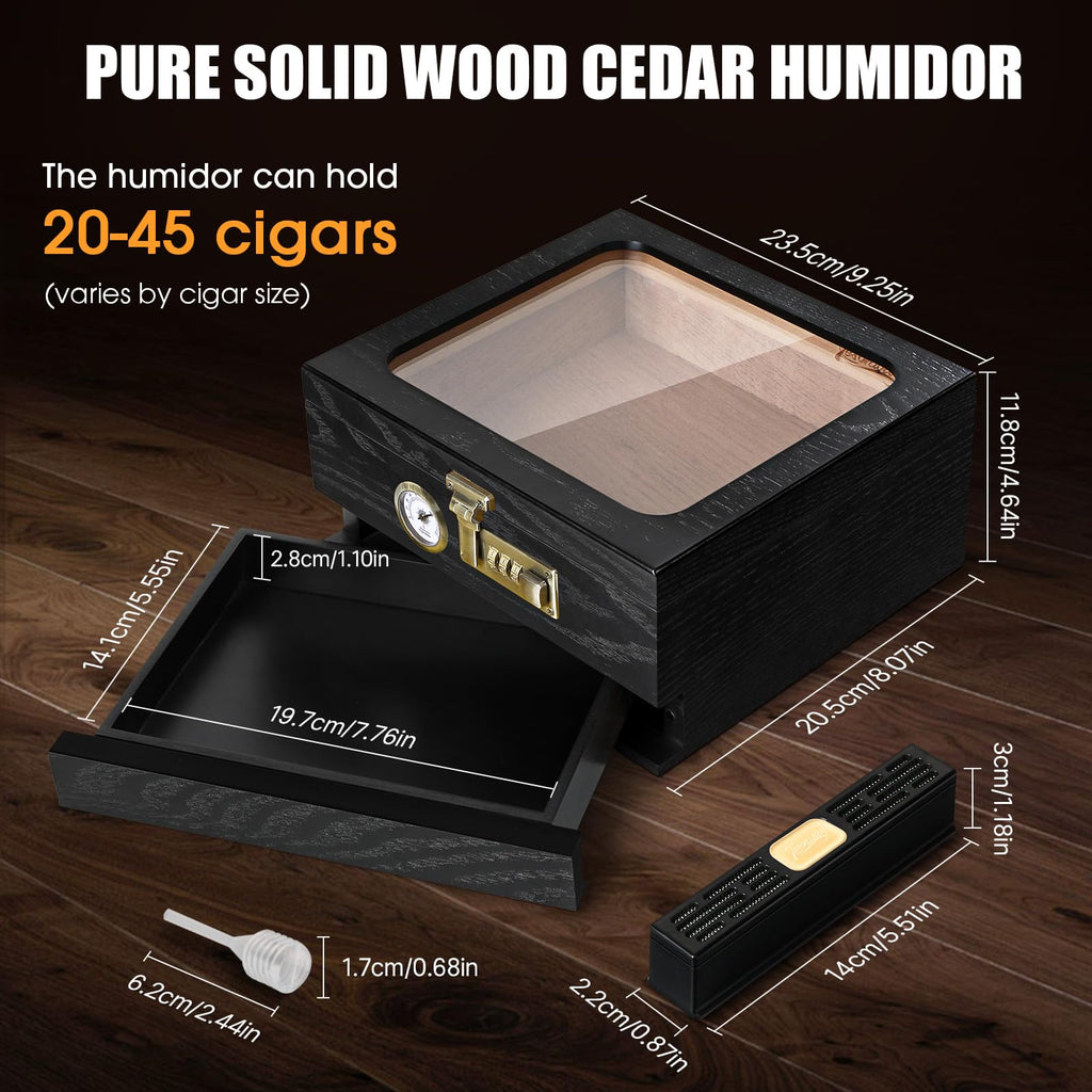 Tesonway Cedar Cigar Humidor with Glass Top

