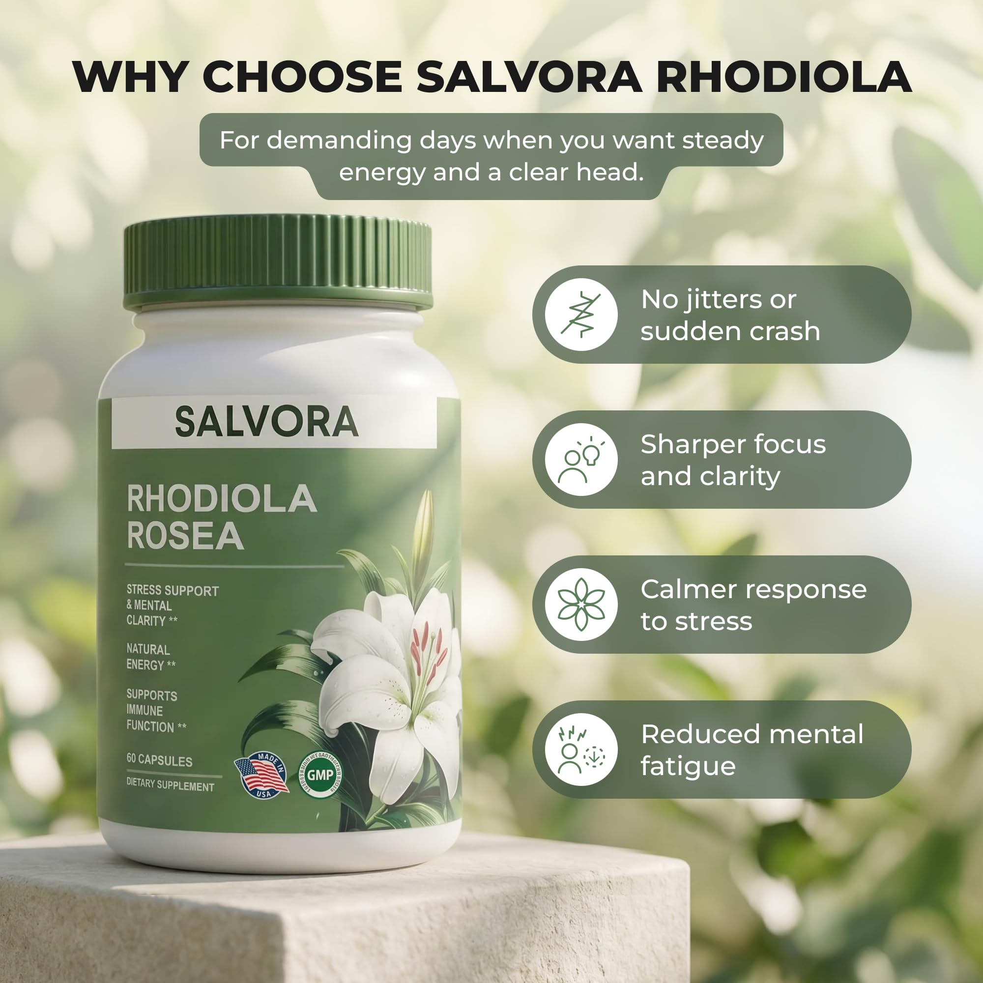 Rhodiola Rosea Adaptogen Supplement for Stress & Focus

