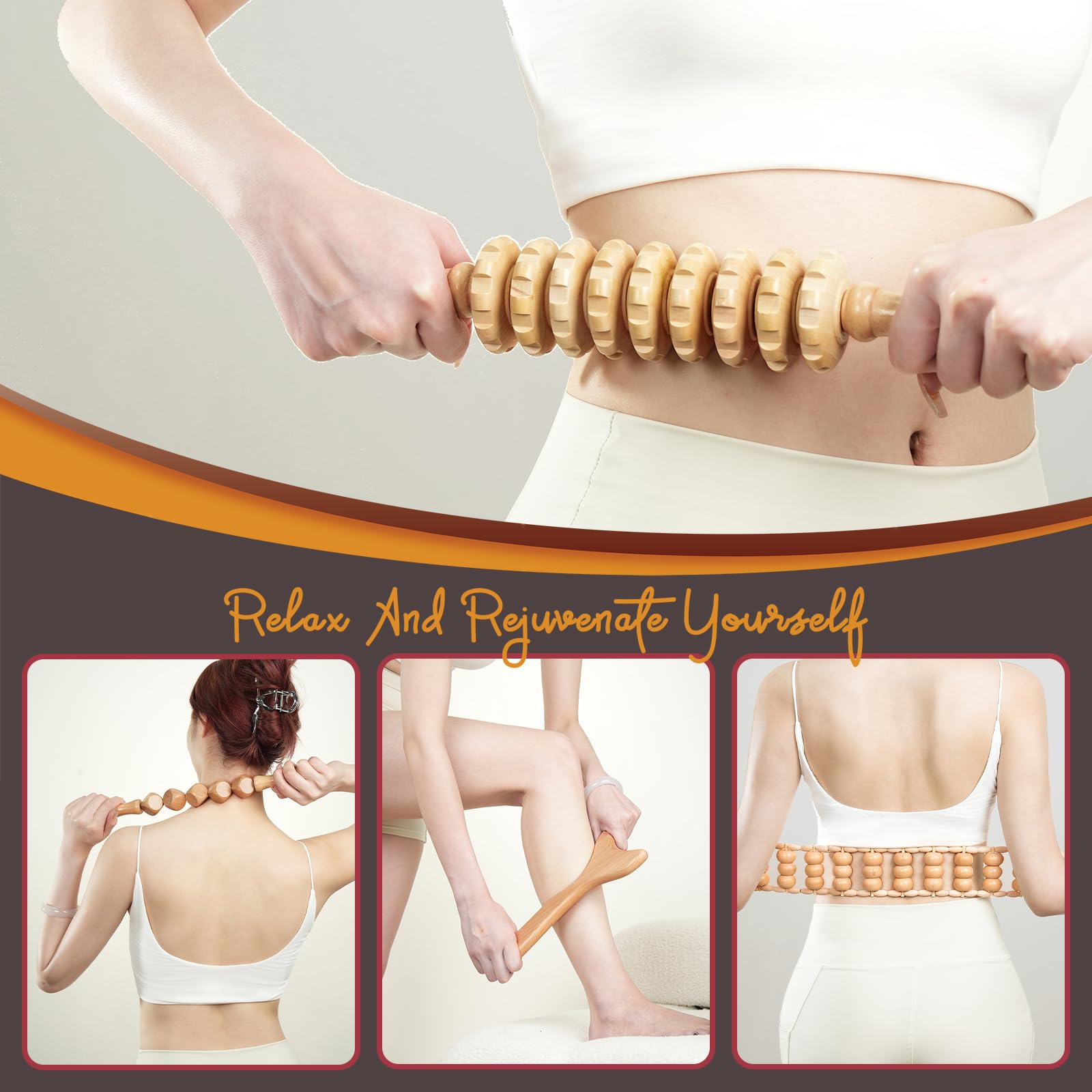 Wooden Massage Tool Kit for Home Use | Manual Included

