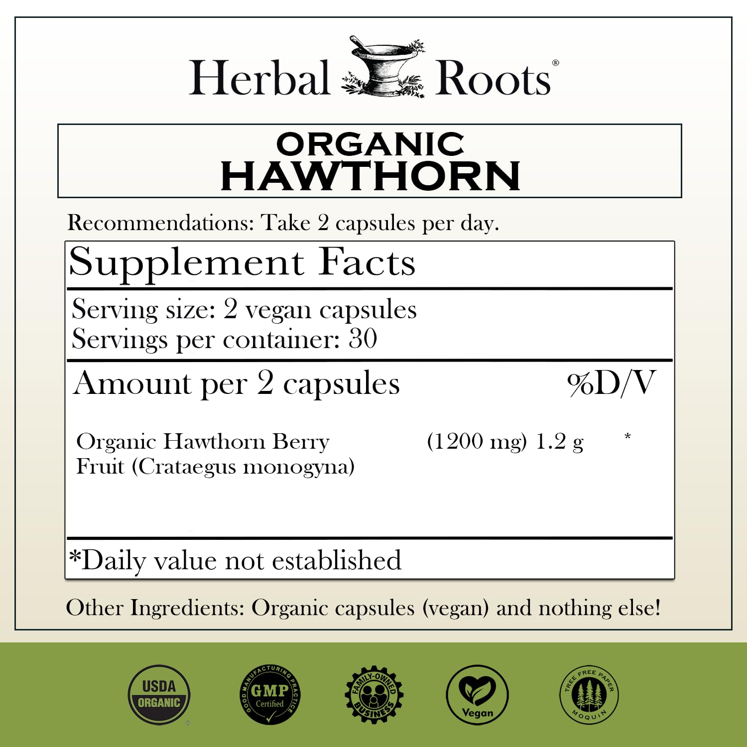 Hawthorn Berry Capsules | Herbal Roots Organic Heart Support

