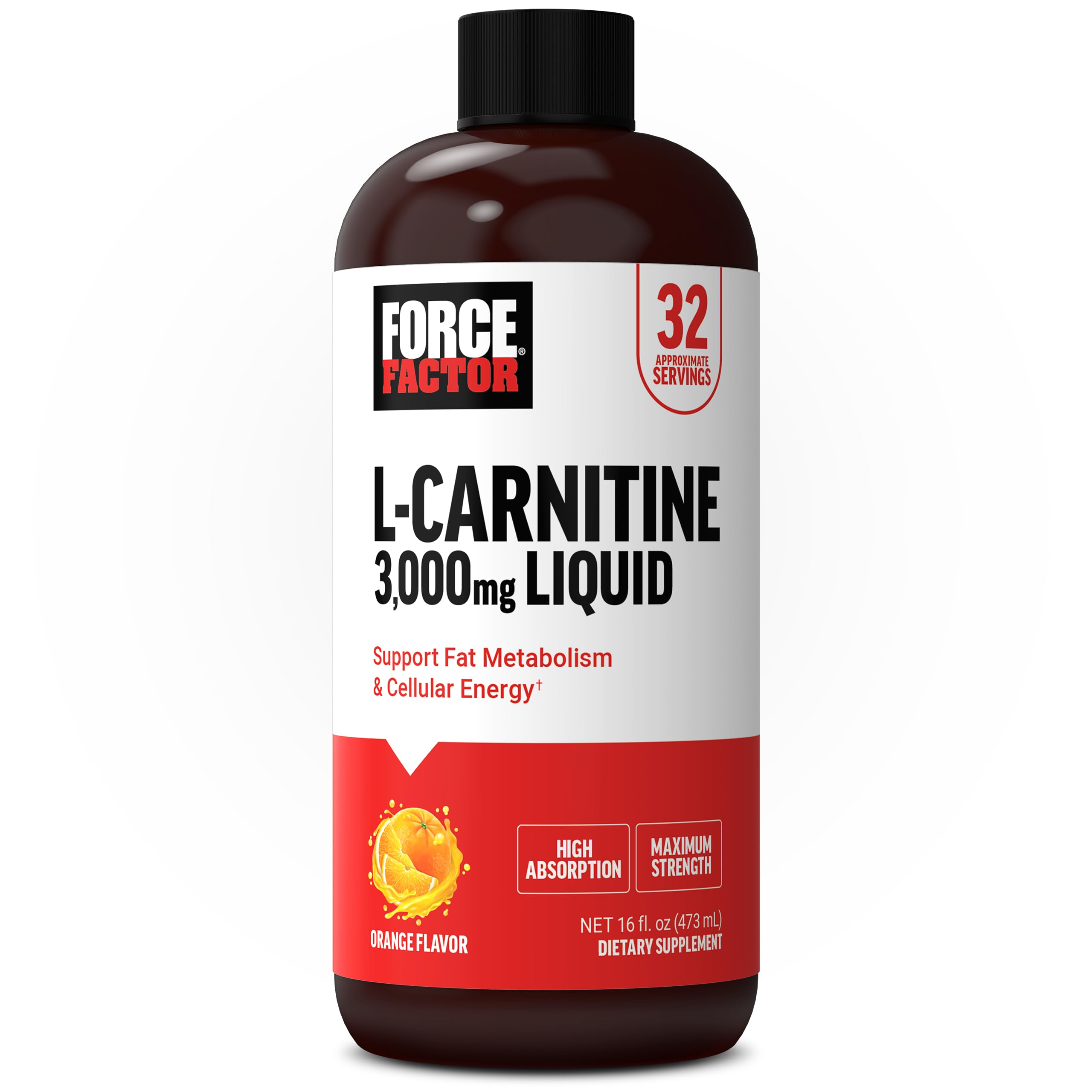 Force Factor L-Carnitine Liquid 3000mg – 16 oz Bottle, Non-GMO