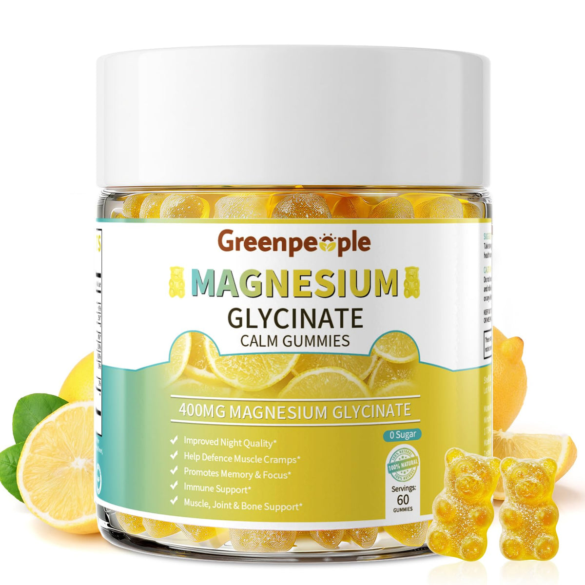 GREENPEOPLE Magnesium Glycinate Gummies 400mg Sugar Free Calm Sleep Support for Adults