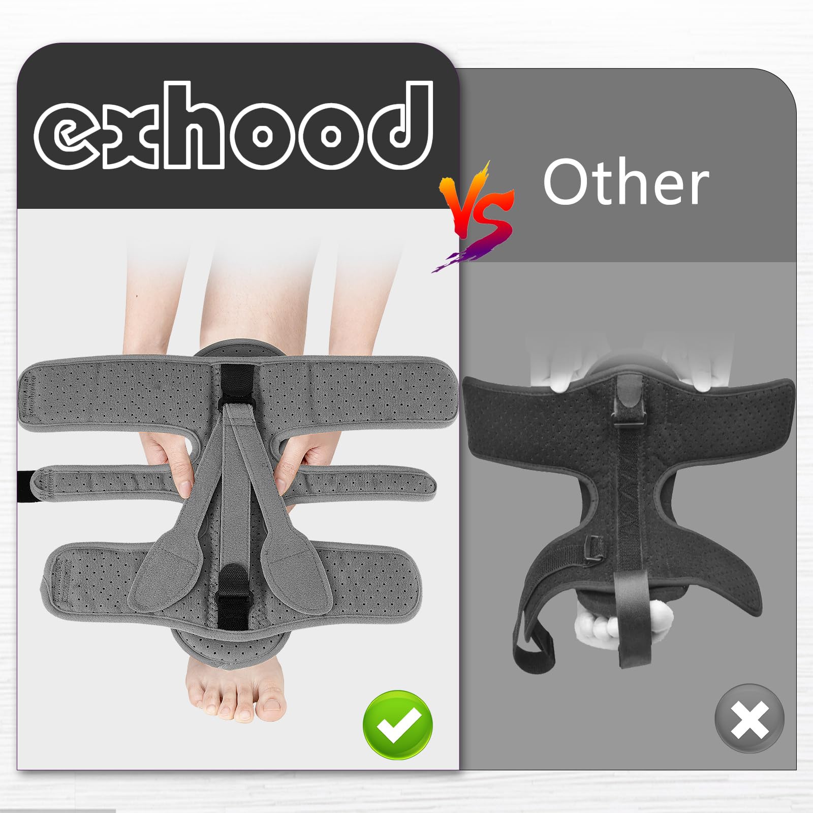 Exhood Plantar Fasciitis Night Splint with 3 Straps

