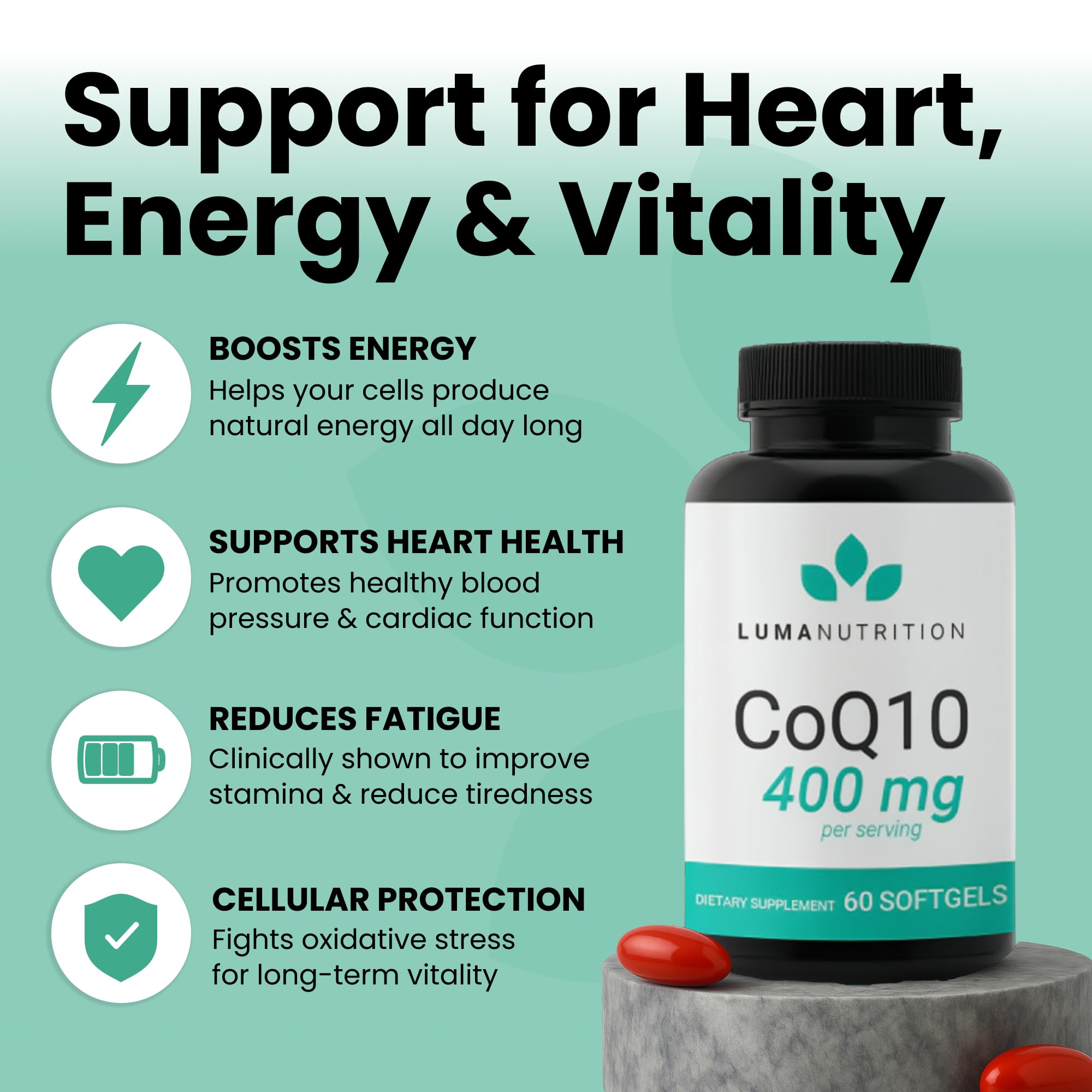 Luma Nutrition CoQ10 Softgels High-Absorption Heart Health

