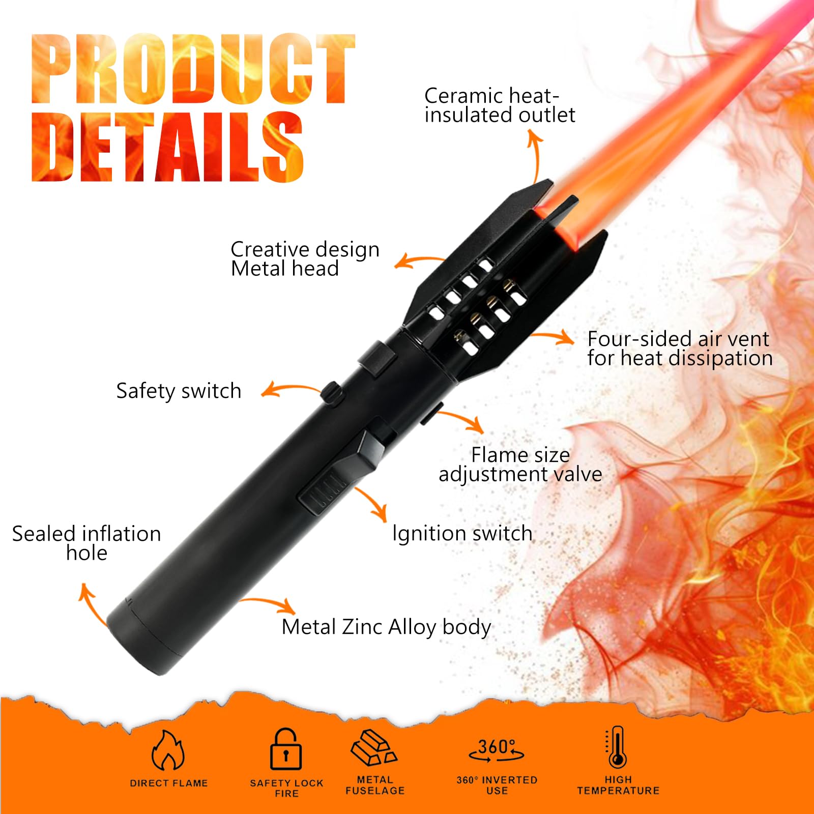 Refillable Windproof Torch Lighter | Safety Lock

