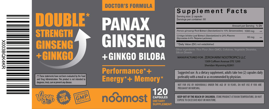 NooMost Ginseng & Ginkgo Biloba Vegan Capsules

