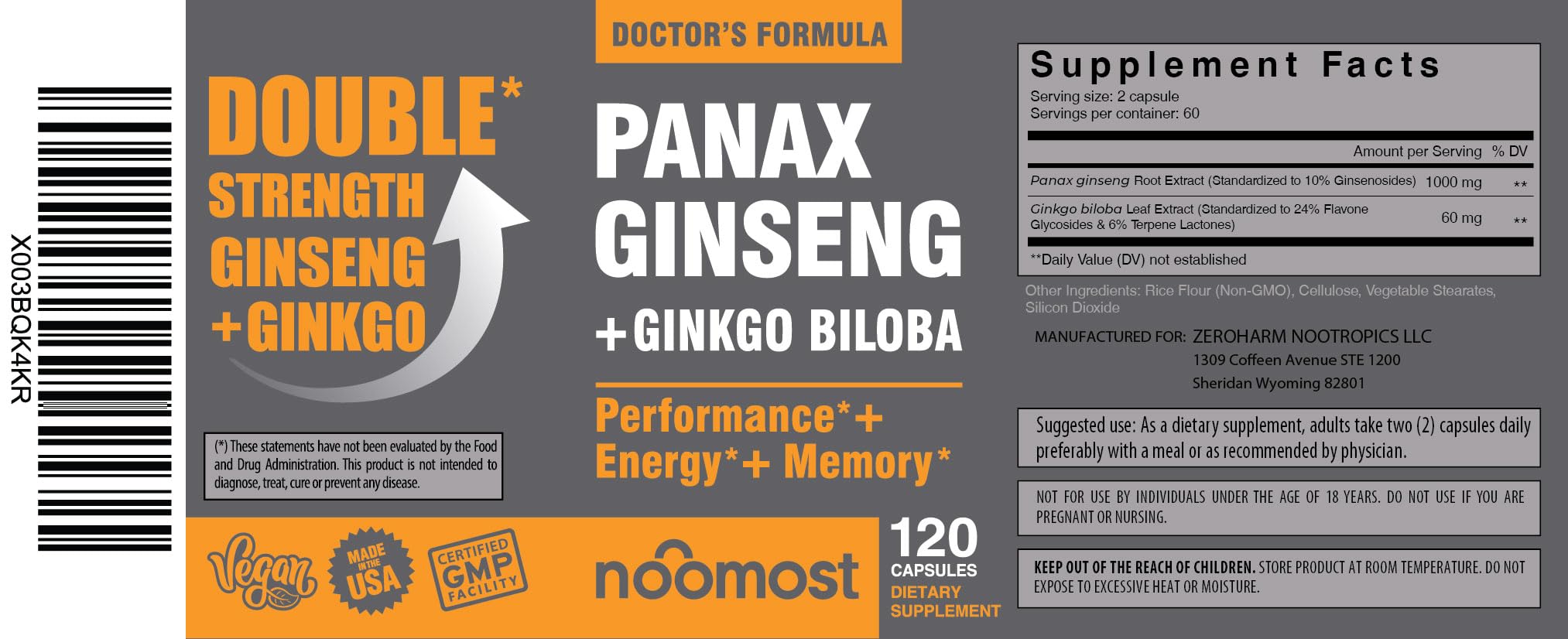 NooMost Ginseng & Ginkgo Biloba Vegan Capsules

