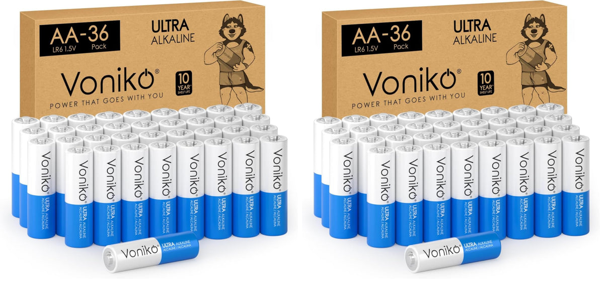 Voniko Premium Grade AA Alkaline Batteries 1.5V Long-Lasting Leakproof