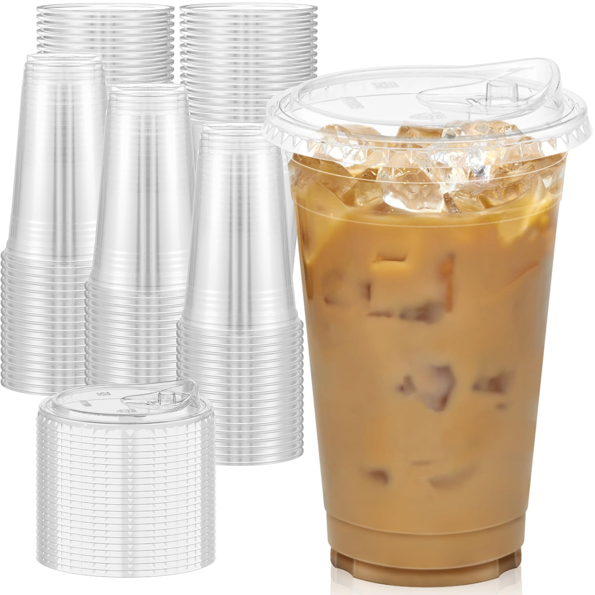 Dealusy Clear Plastic Cups with Lids, 100 Cups and Lids