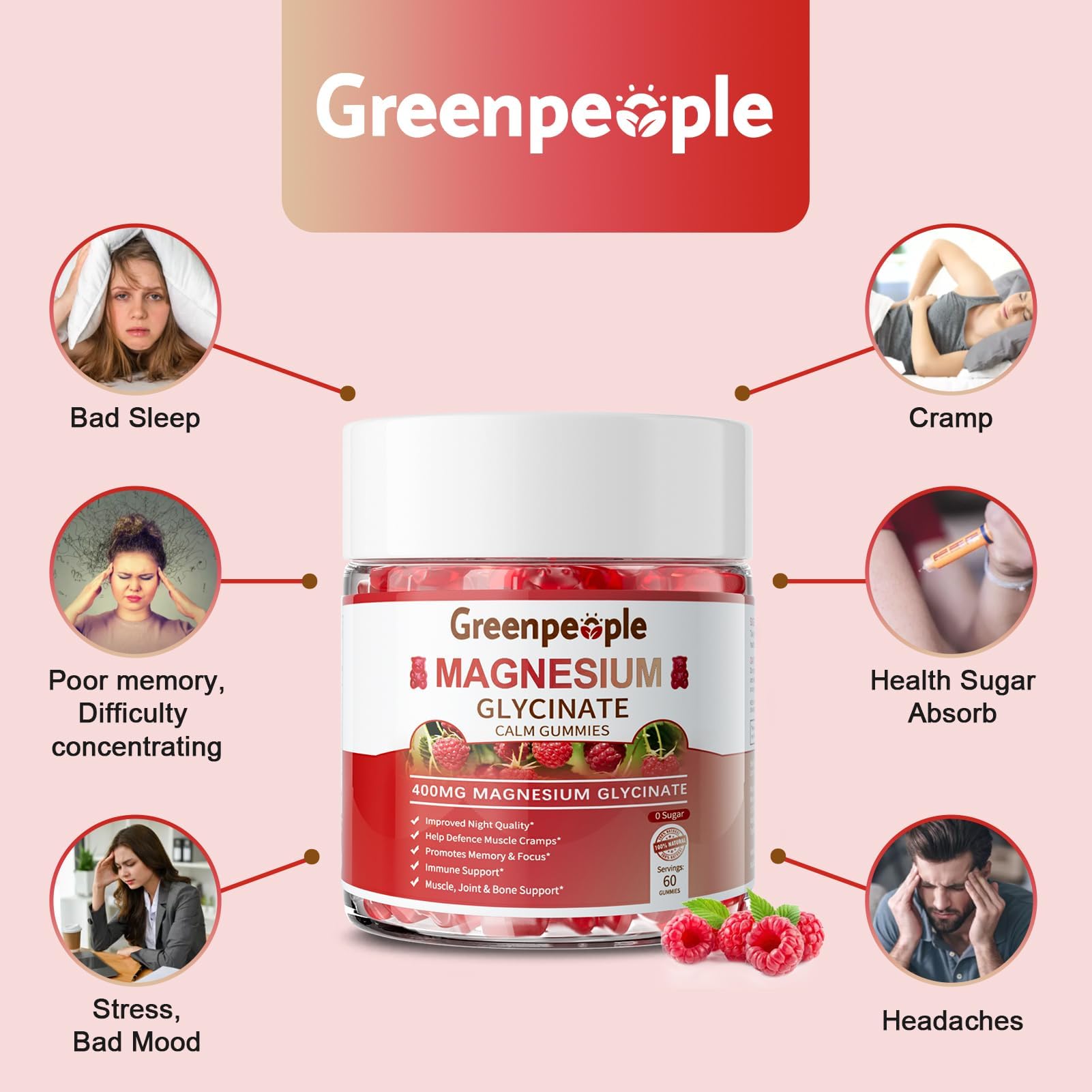 GREENPEOPLE Magnesium Glycinate Gummies 400mg | Calm Sleep


