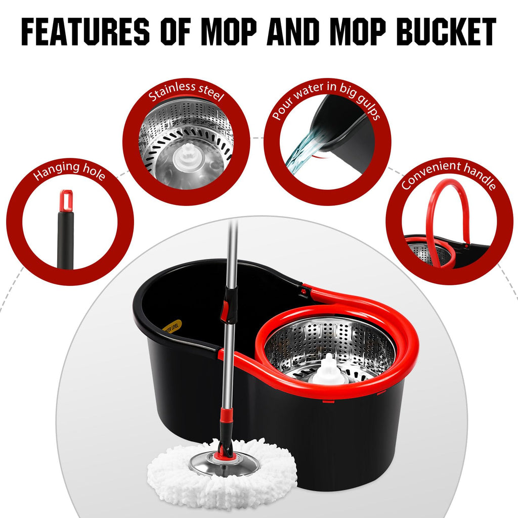 Spin Mop and Bucket Wringer System – 3 Microfiber Heads

