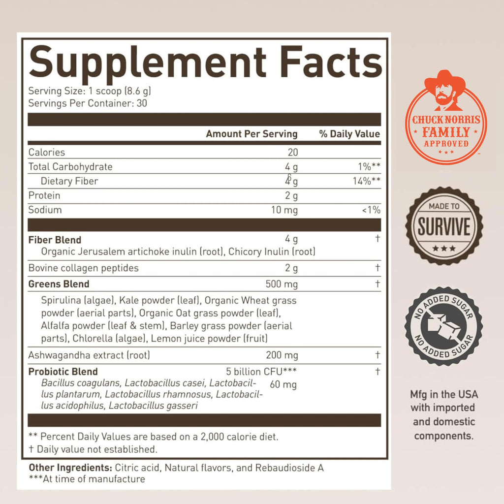 Morning Kick Greens Powder Chuck Norris Probiotics


