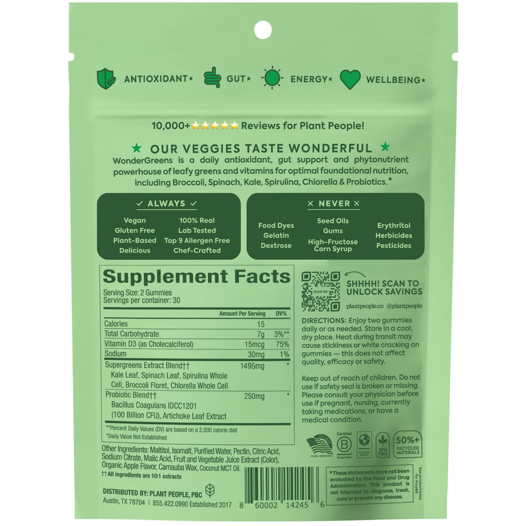 Plant People WonderGreens Veggie Gummies with Probiotics

