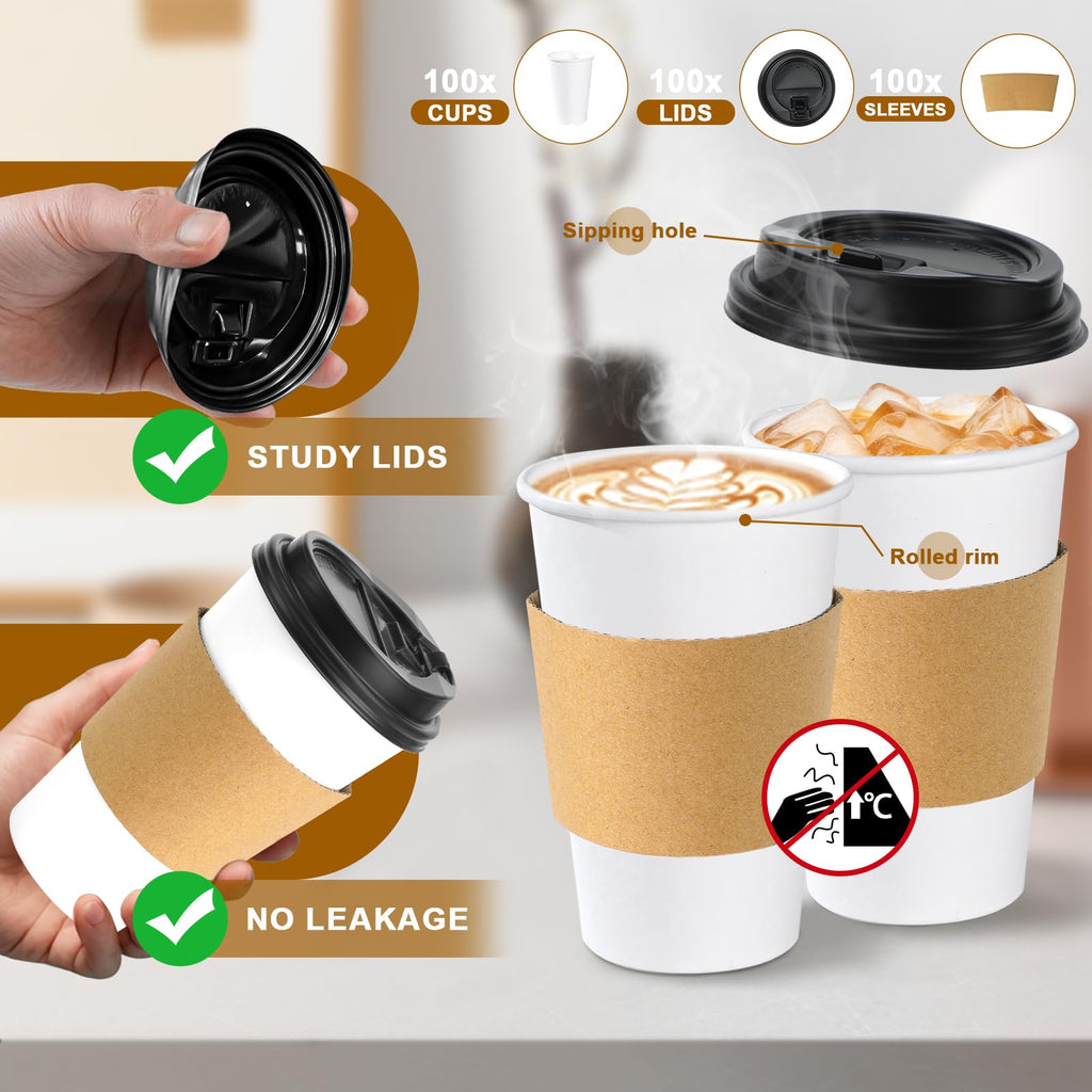 Lamosi Disposable Coffee Cups with Lids and Sleeves | To-Go

