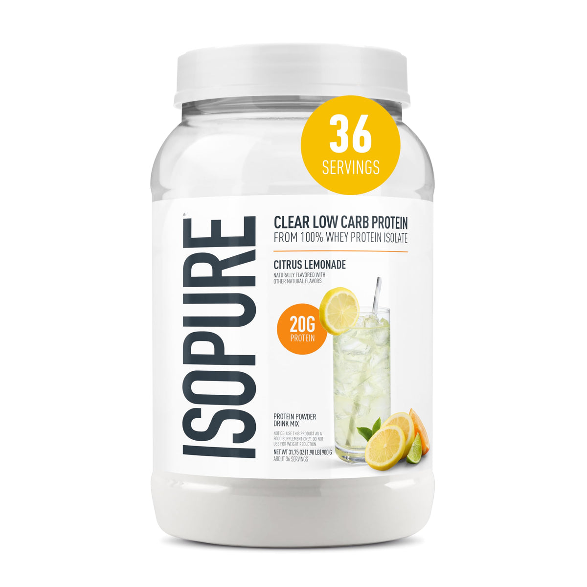 Isopure Clear Whey Isolate Protein Powder - Lactose Free, Gluten Free