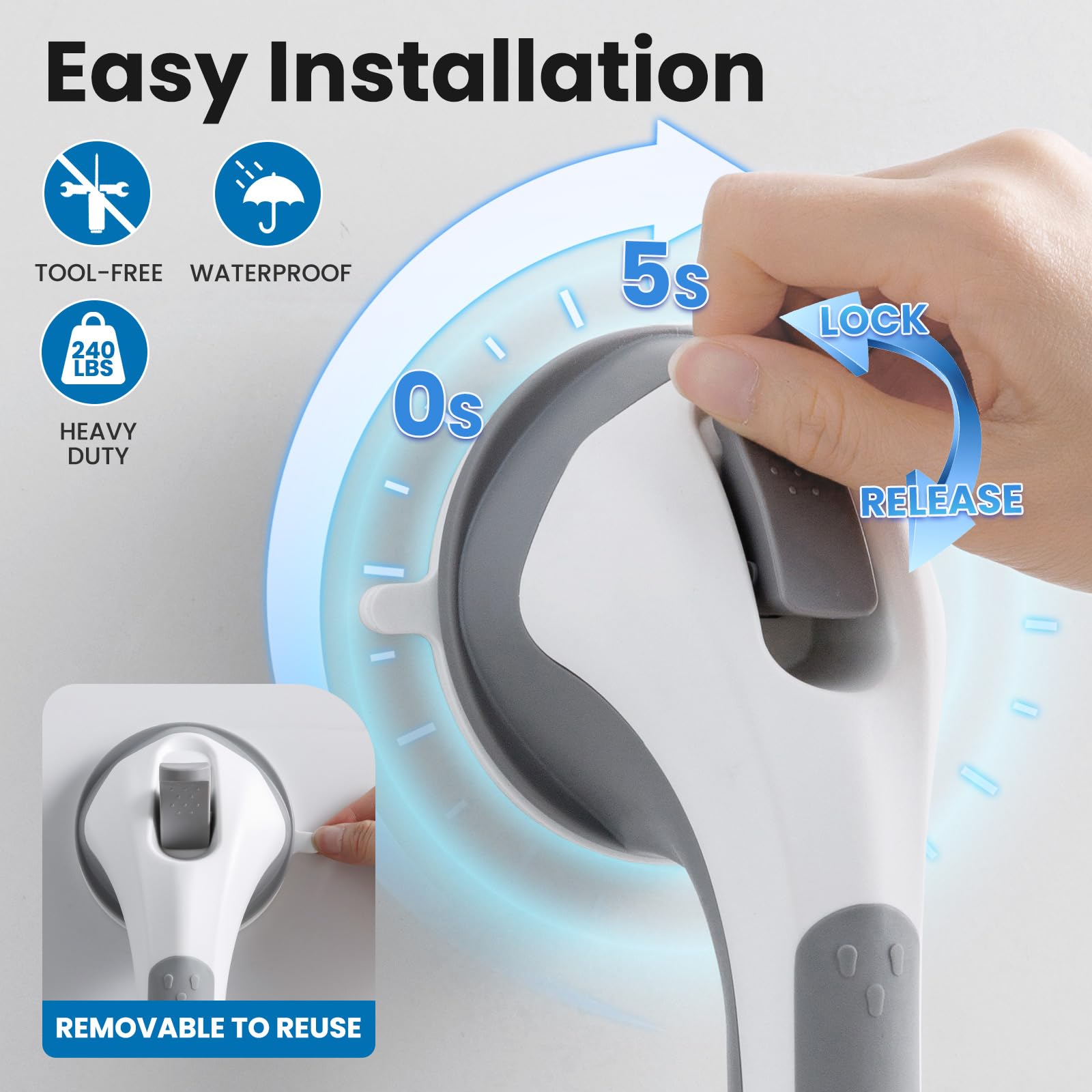 LEVERLOC Suction Grab Bar for Bathrooms | No-Drill Safety

