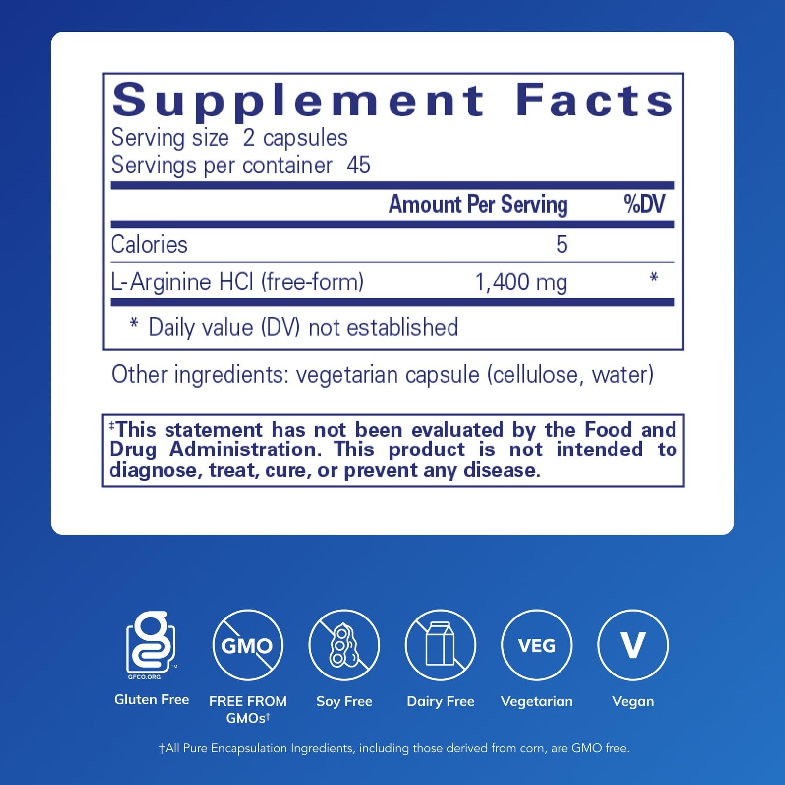 Pure Encapsulations L-Arginine 1,400 mg Nitric Oxide Support

