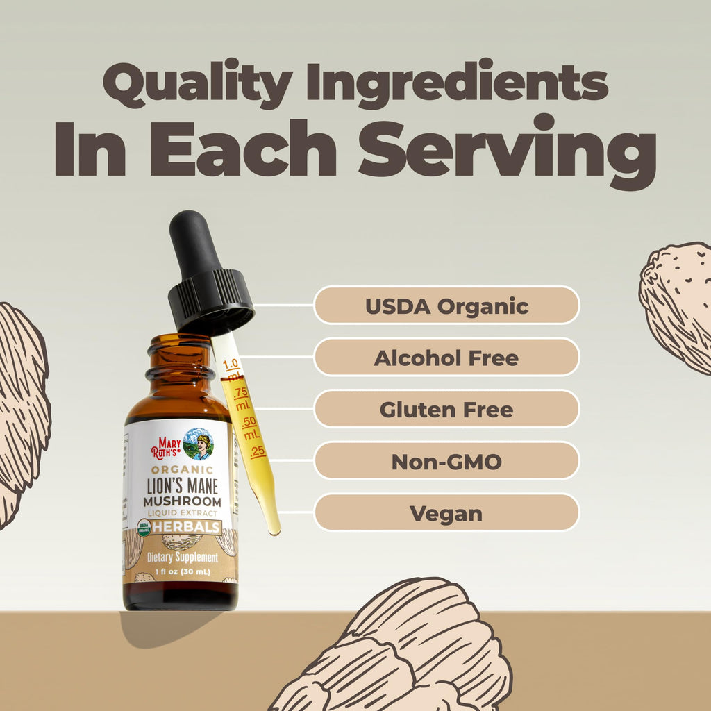 MaryRuth's Lions Mane Mushroom Liquid Drops for Brain Health

