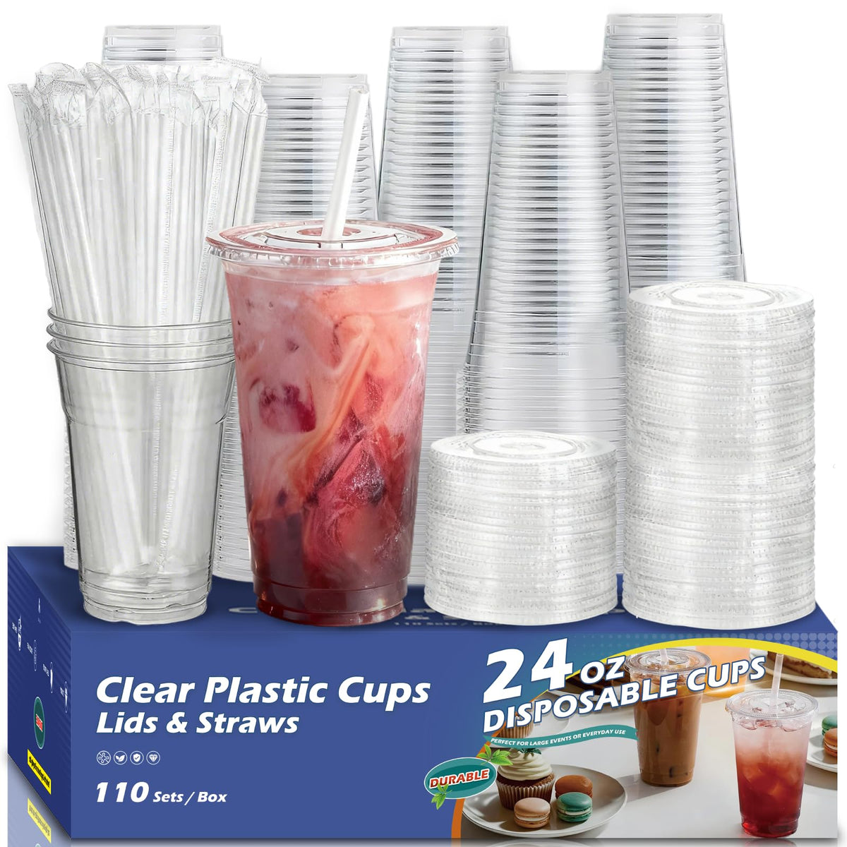 Voatree Disposable Cups with Lids and Straws, BPA-Free