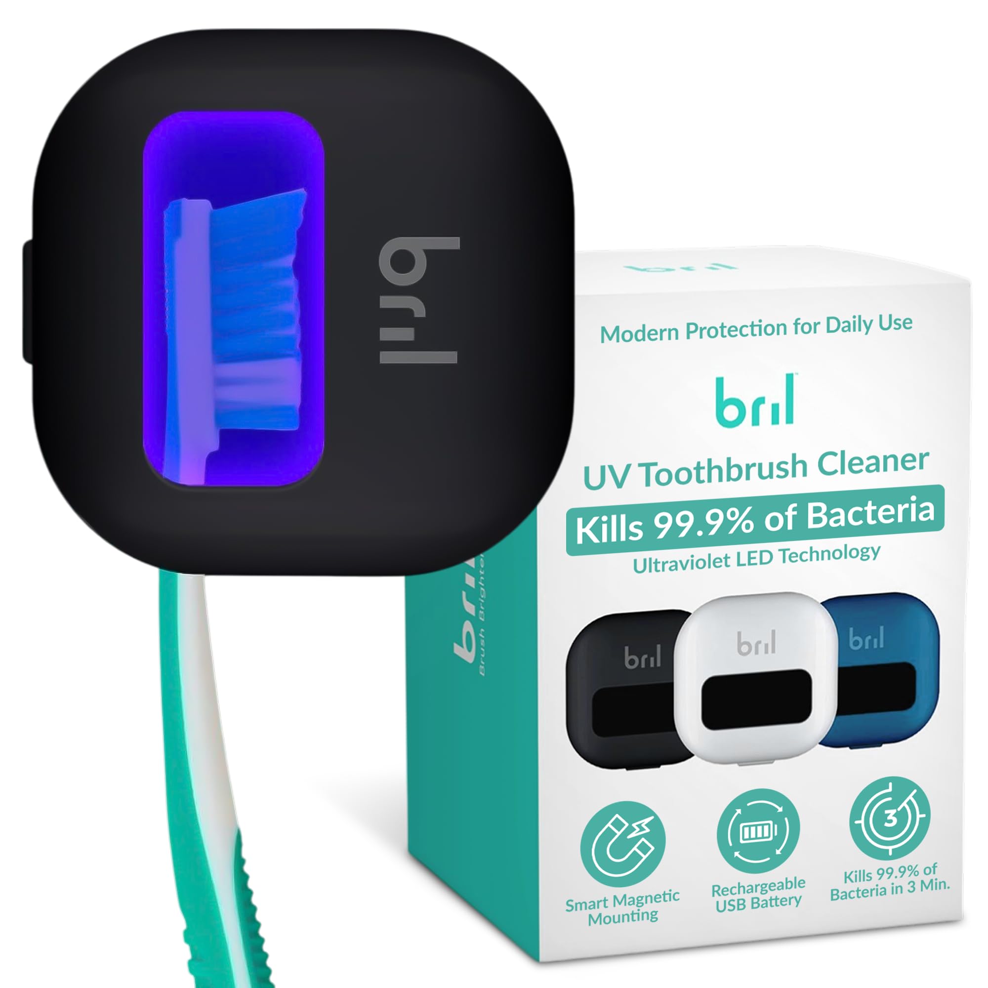 Bril UV-C Toothbrush Sanitizer and Holder, Wall Mounted, Rechargeable