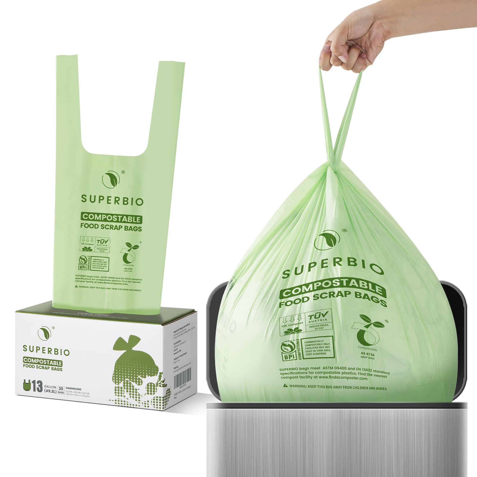 SUPERBIO Compostable Kitchen Waste Bags with Handles

