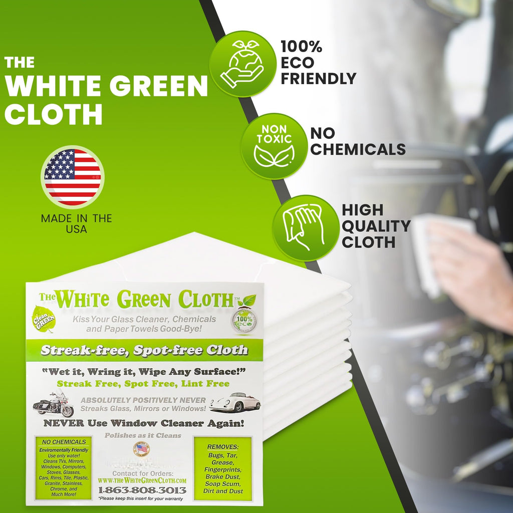 The White Green Cloth Reusable Cleaning Cloth for Glass

