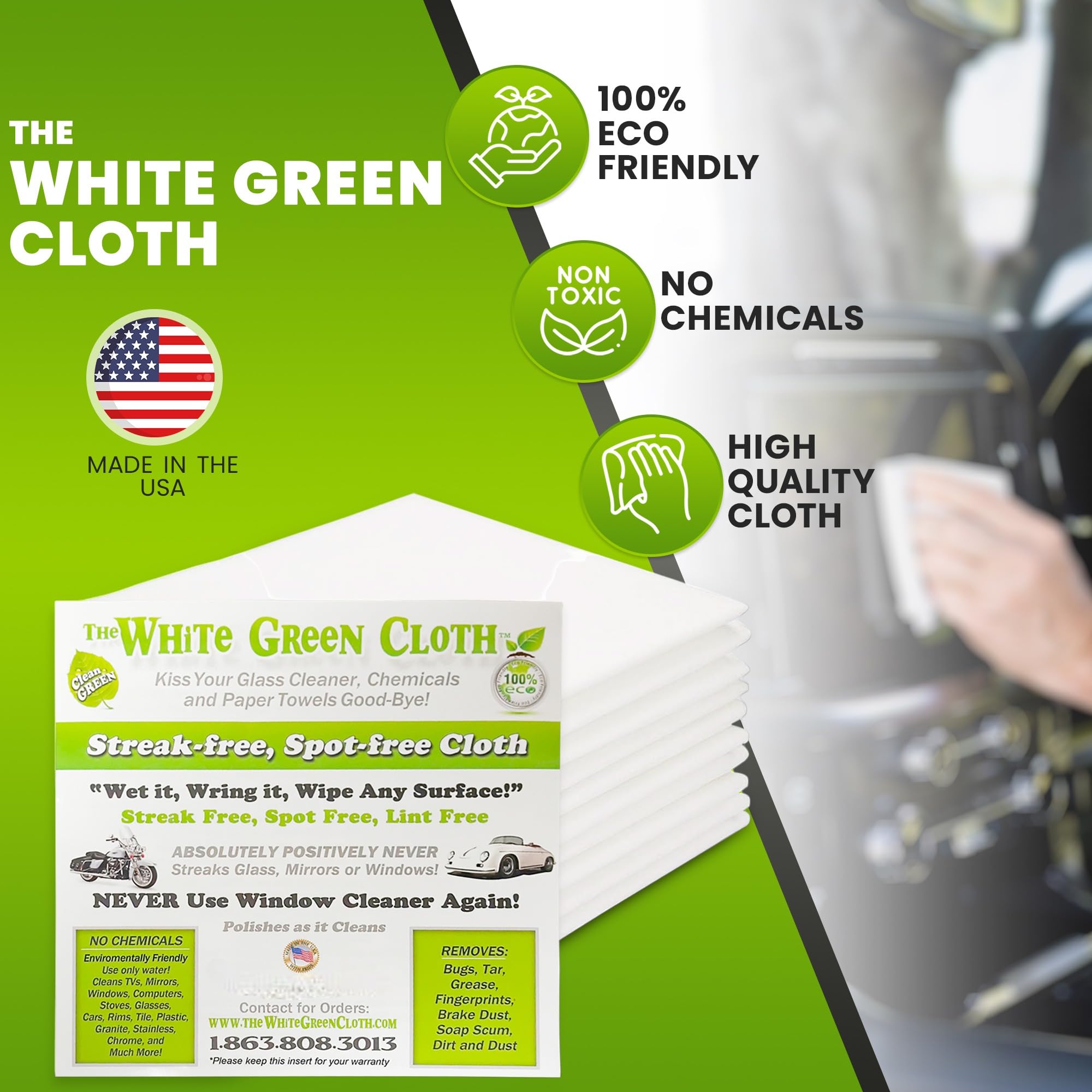 The White Green Cloth Reusable Cleaning Cloth for Glass

