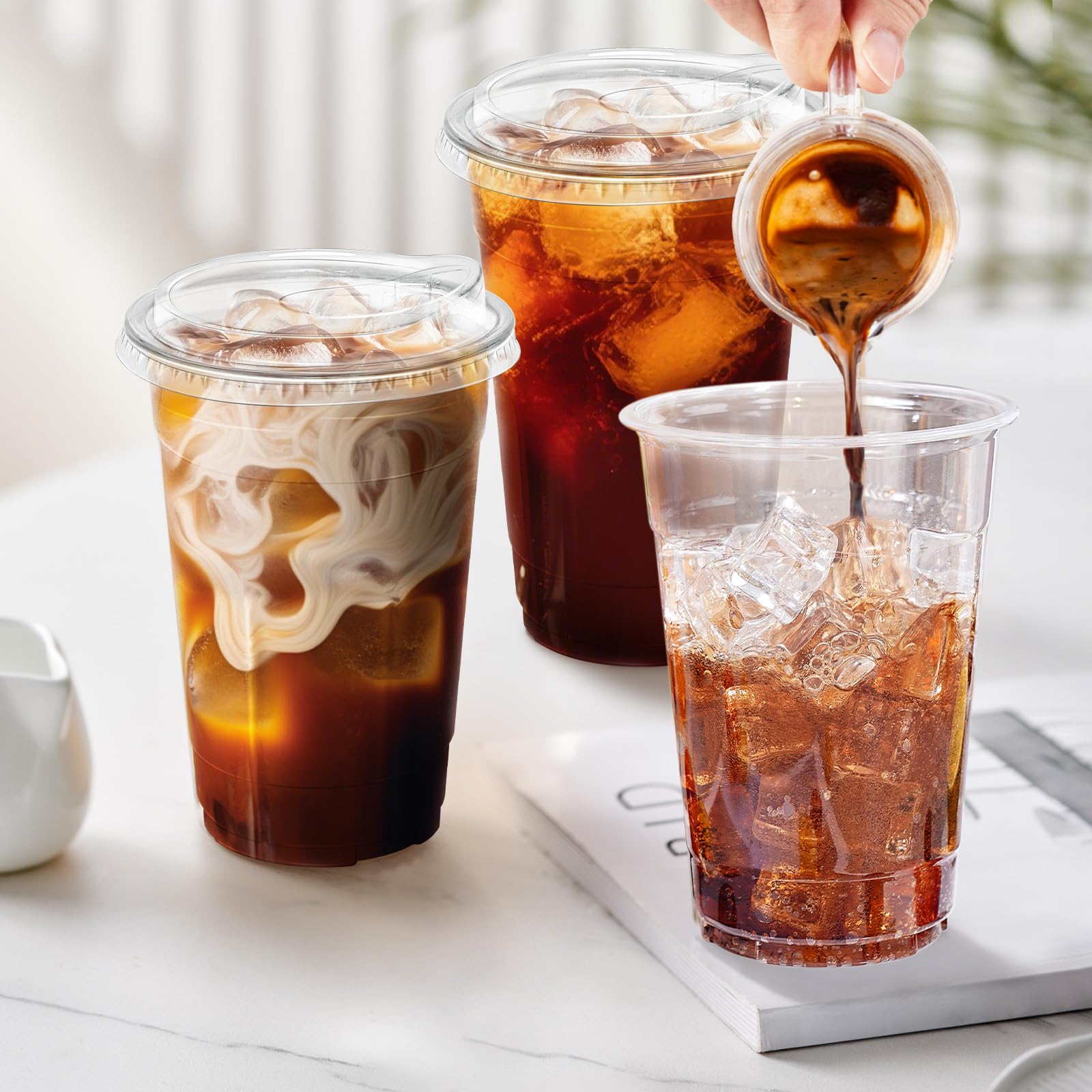 Clawsoff Clear Plastic Cups with Lids for Cold Drinks

