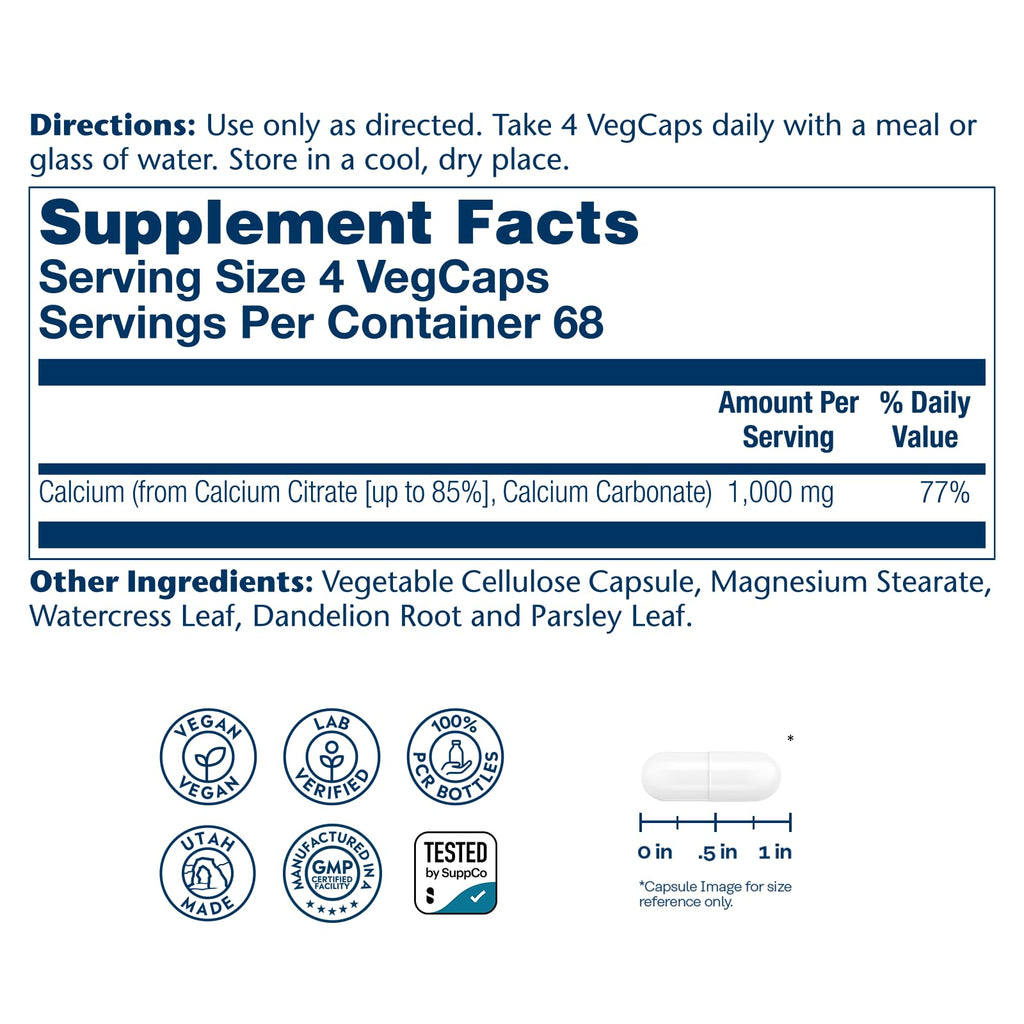 Solaray Calcium Citrate 1000 mg Chelated Calcium Supplement

