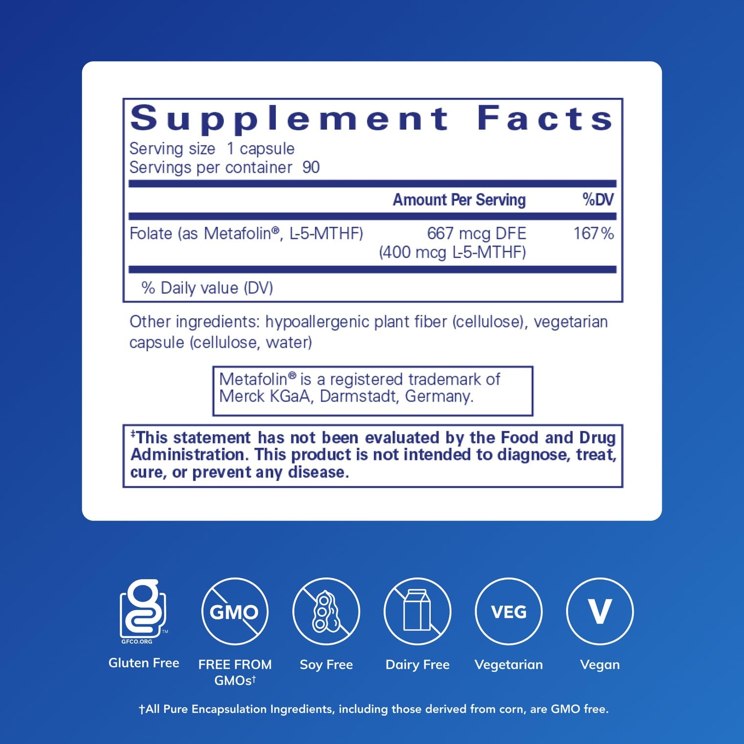 Pure Encapsulations Folate 400 Metafolin L-5-MTHF

