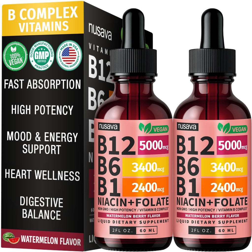 NUSAVA Vitamin B12 Liquid Drops 5000 mcg 5-in-1 Sublingual B Complex