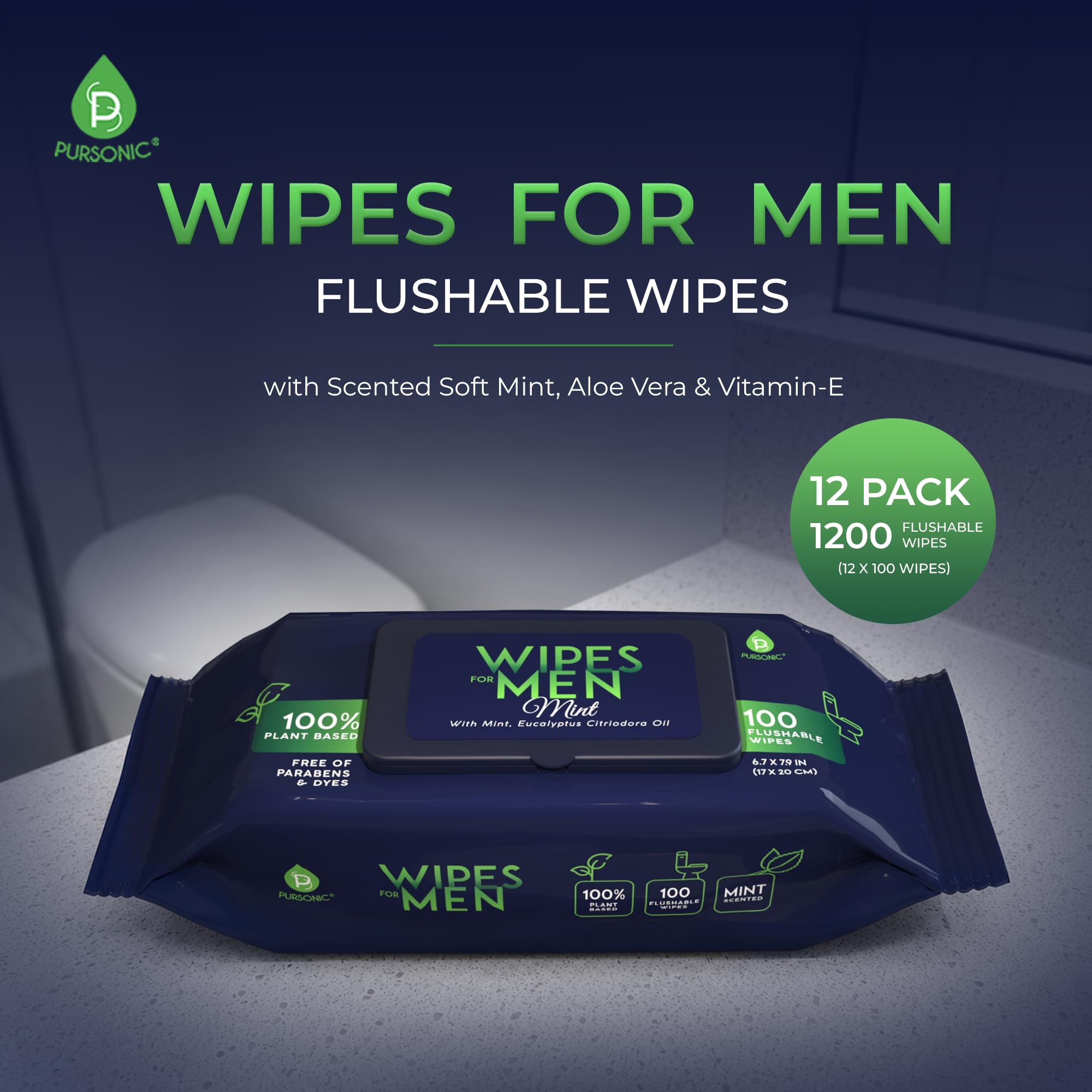 Pursonic Men Wipes - Flushable Plant-Based Alcohol-Free

