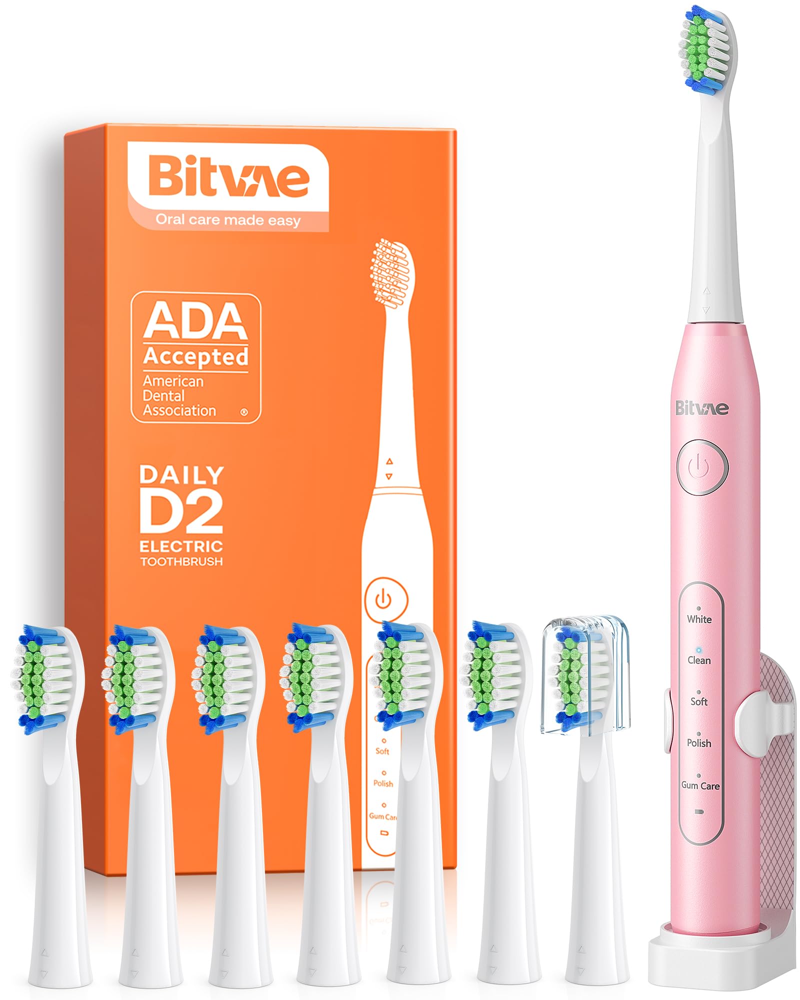 Bitvae Electric Toothbrush for Adults & Kids, Travel Rechargeable, 60-Day Battery, 5 Modes, 8 Heads