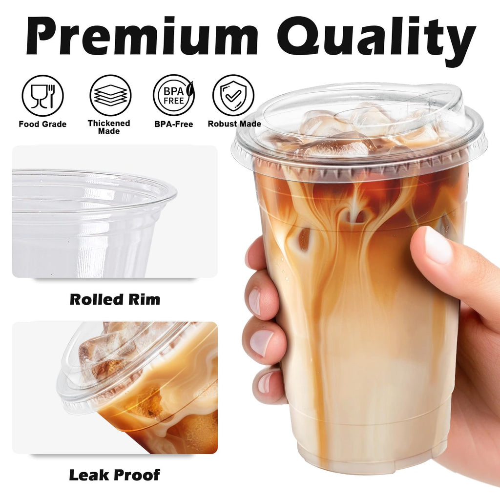 Clawsoff Clear Plastic Cups with Lids for Cold Drinks

