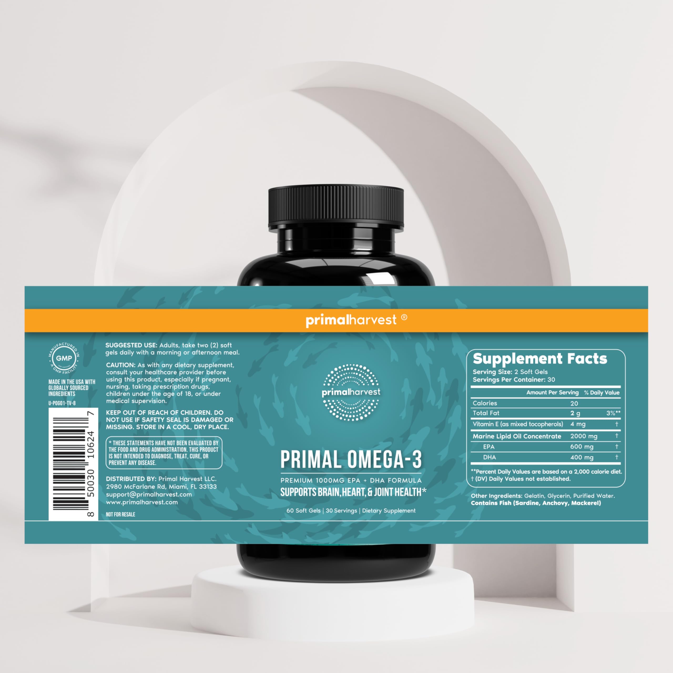 Primal Harvest Omega-3 Fish Oil Softgels 1000 mg EPA+DHA

