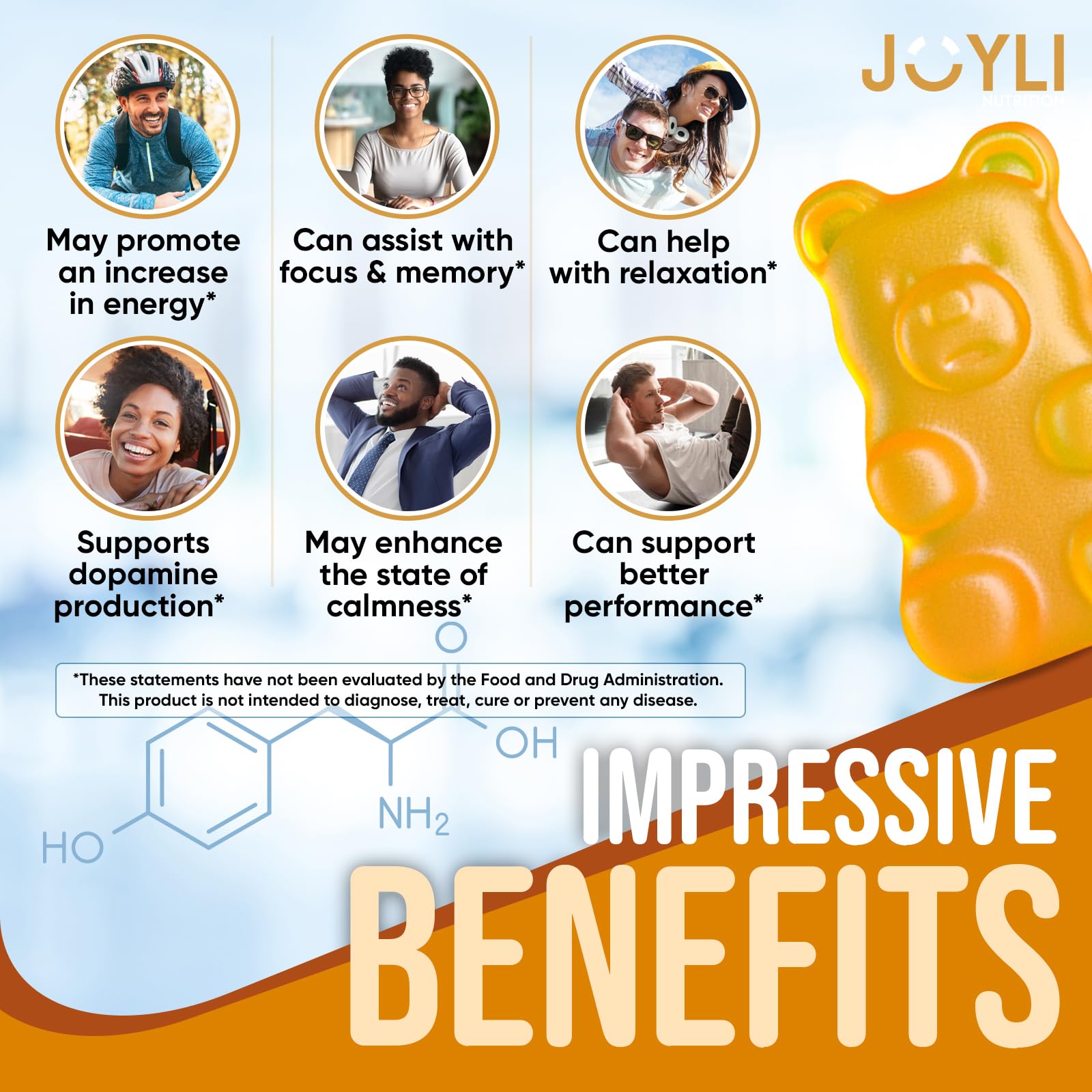 Joyli L Tyrosine Gummies 1000mg - Vegan Gluten-Free Focus

