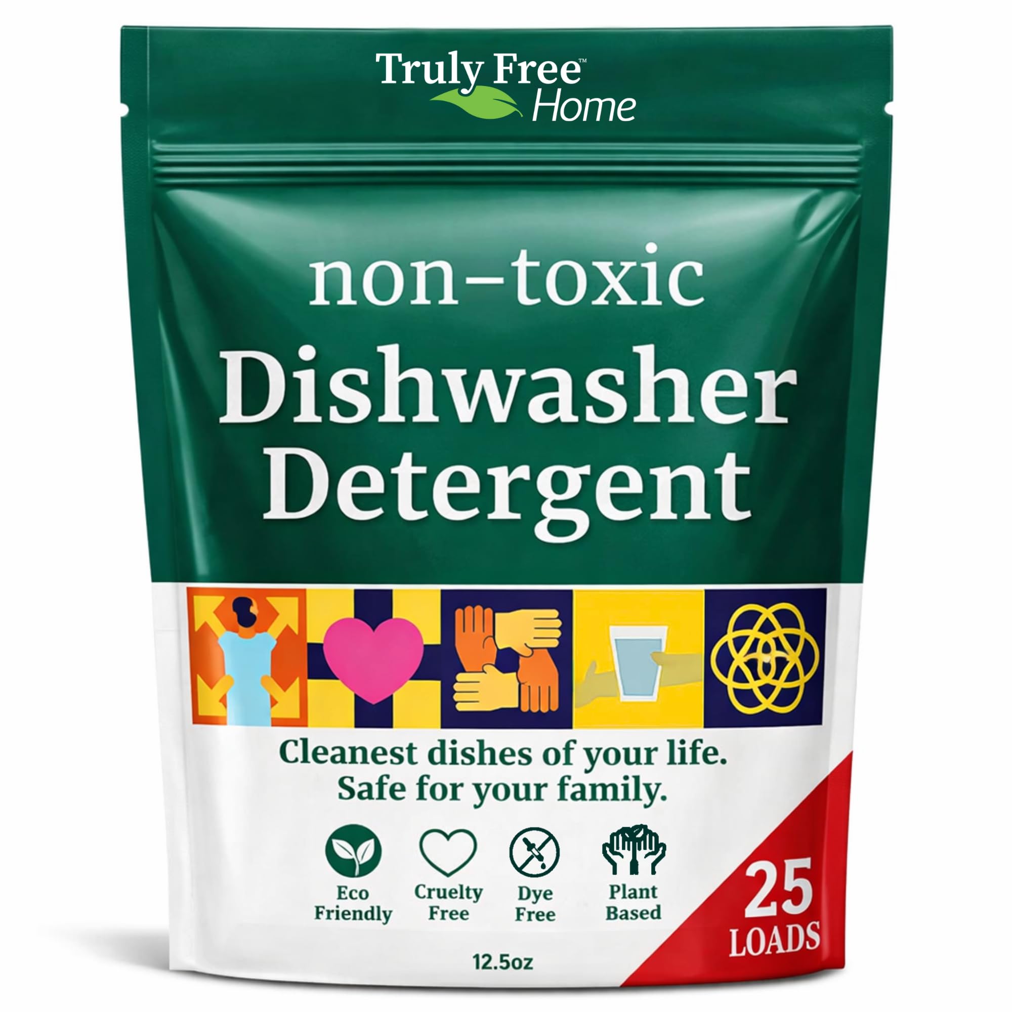Truly Free Dishwasher Detergent Powder - Plastic Free, Fragrance Free, Plant-Based