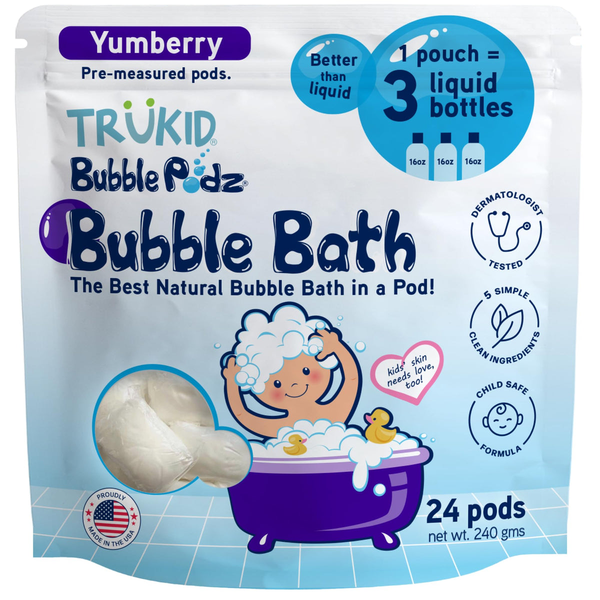 TruKid Bubble Podz Bubble Bath for Kids NEA-Accepted for Eczema