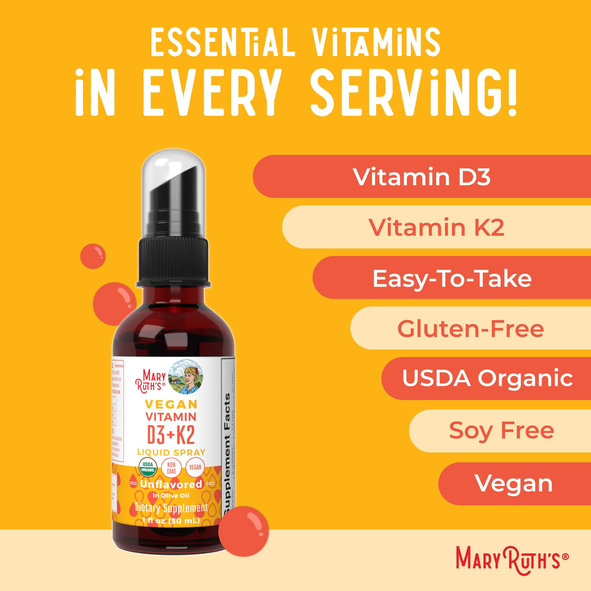 MaryRuth's Organic Vitamin D & K Spray | Bone Health

