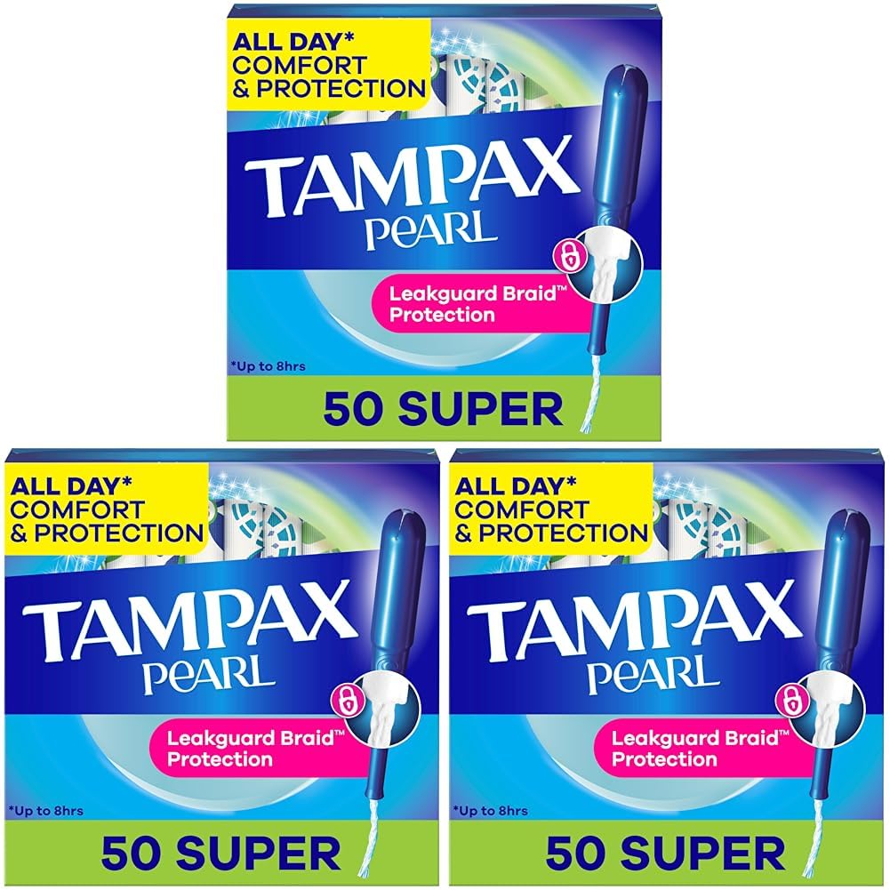 Tampax Pearl Tampons for Women, with LeakGuard Braid, Super Absorbency, Unscented