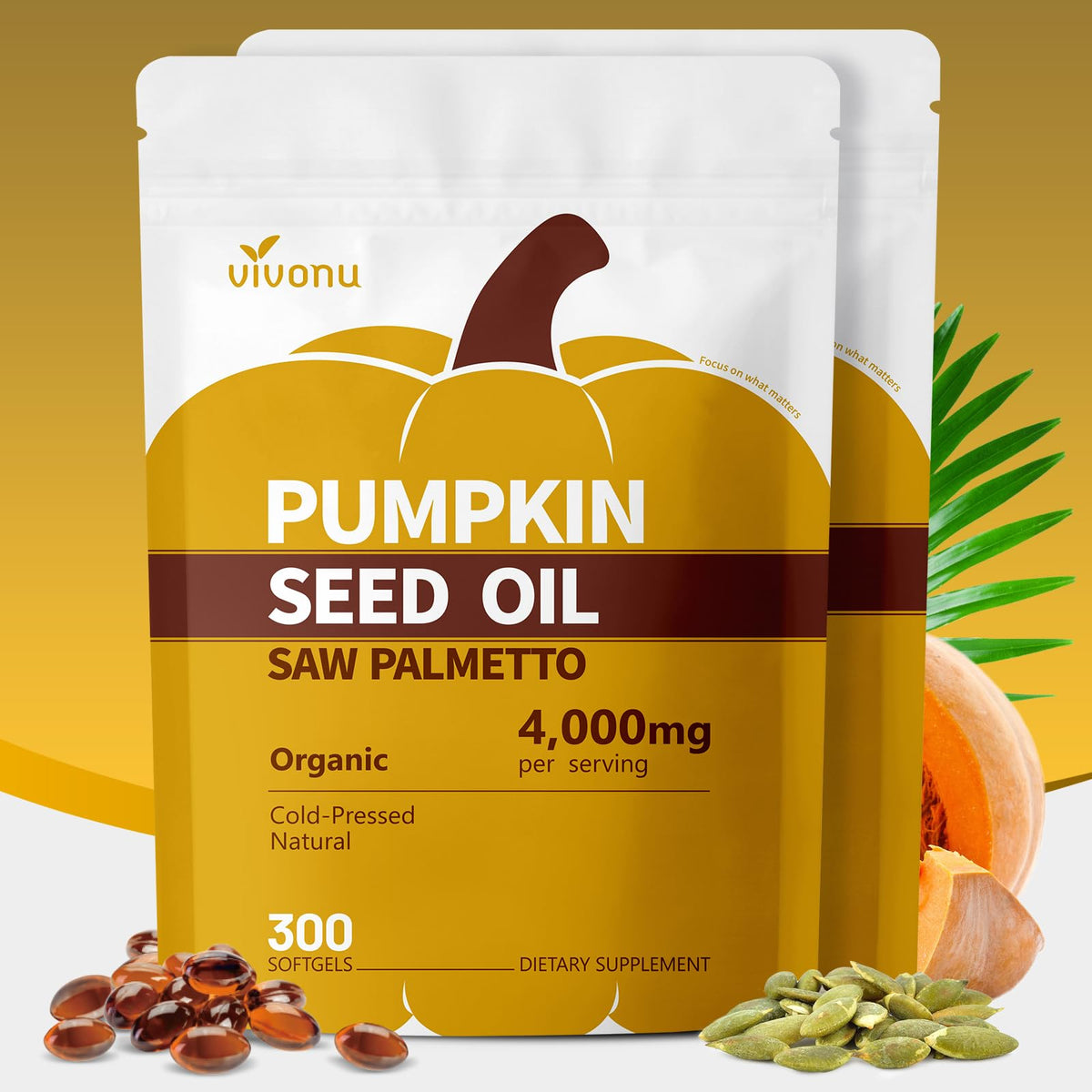 VivoNu Pumpkin Seed Oil with Saw Palmetto Capsules – Organic Cold-Pressed Prostate & Hair Support