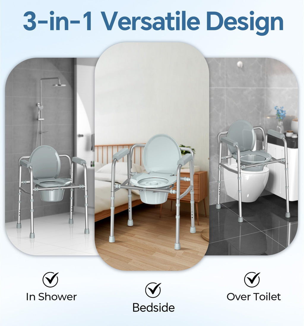 HOMLAND 3-in-1 Bedside Commode with Dual-Crossbar

