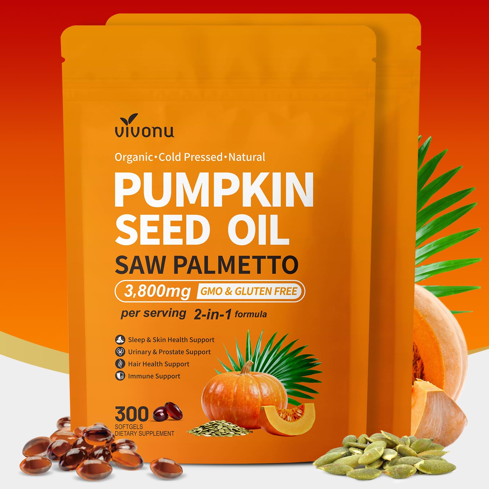 VivoNu Pumpkin Seed Oil with Saw Palmetto Capsules for Prostate Support