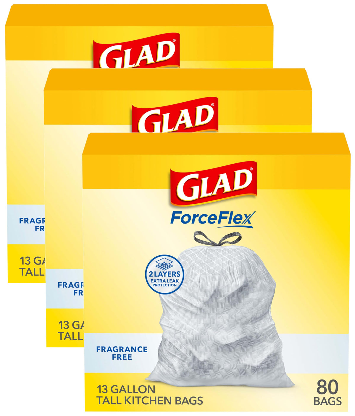 Glad ForceFlex Tall Kitchen Drawstring Trash Bags Fragrance Free 13 Gal