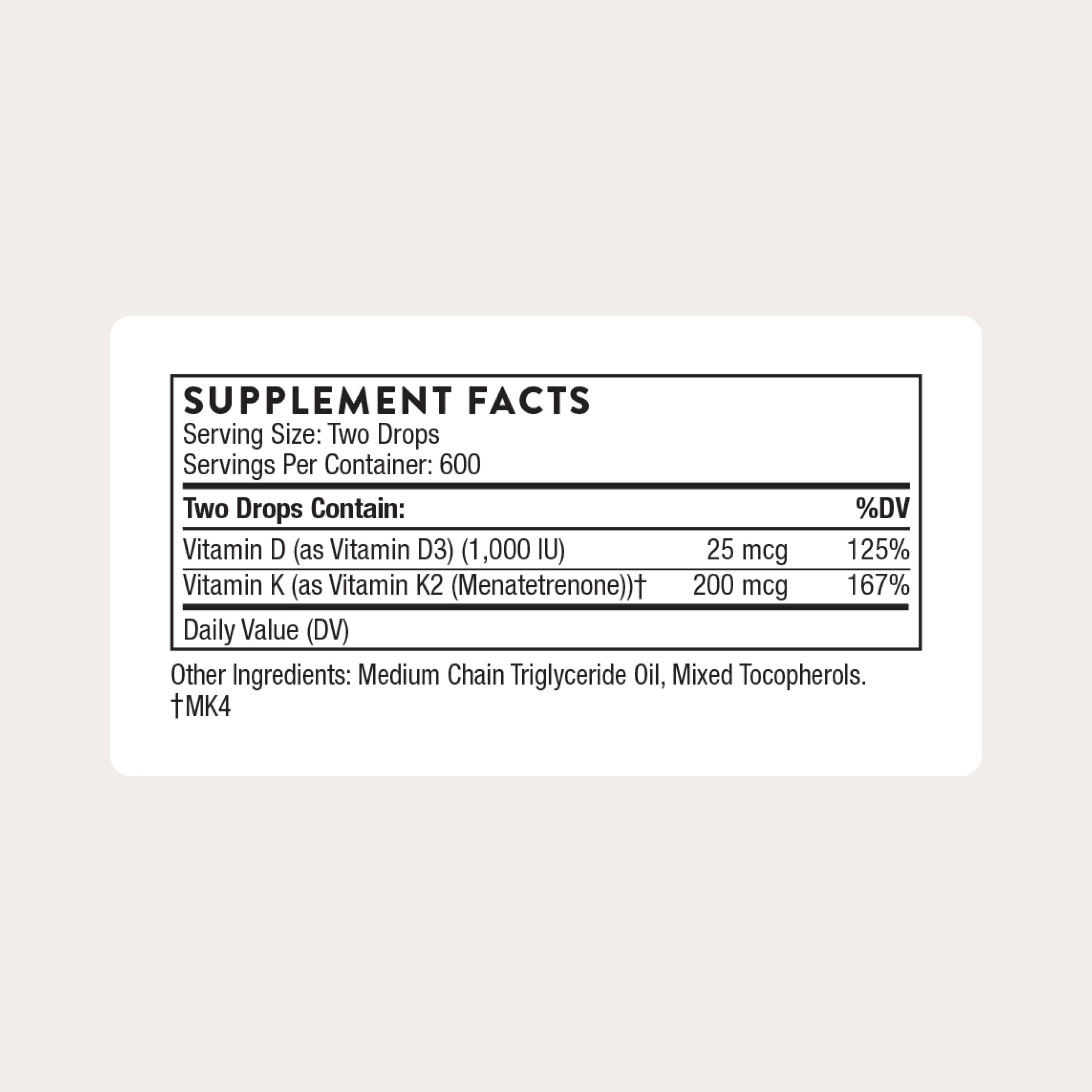 Thorne Vitamin D + K2 Liquid with Metered Dispenser

