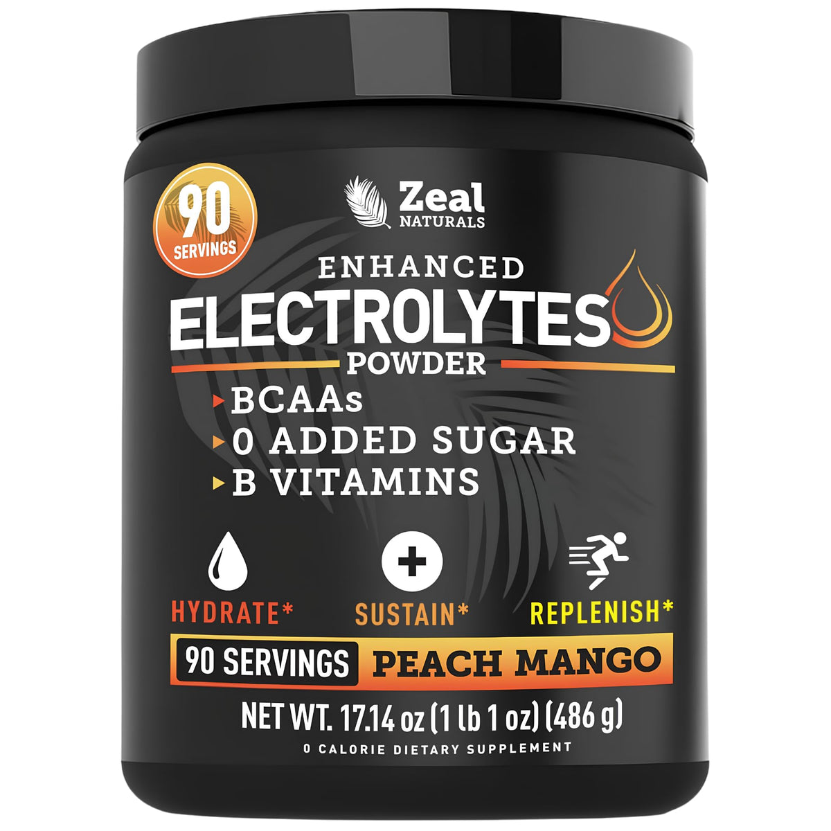 Zeal Electrolyte Powder - 90 Servings - Zero Sugar, BCAAs, B-Vitamins