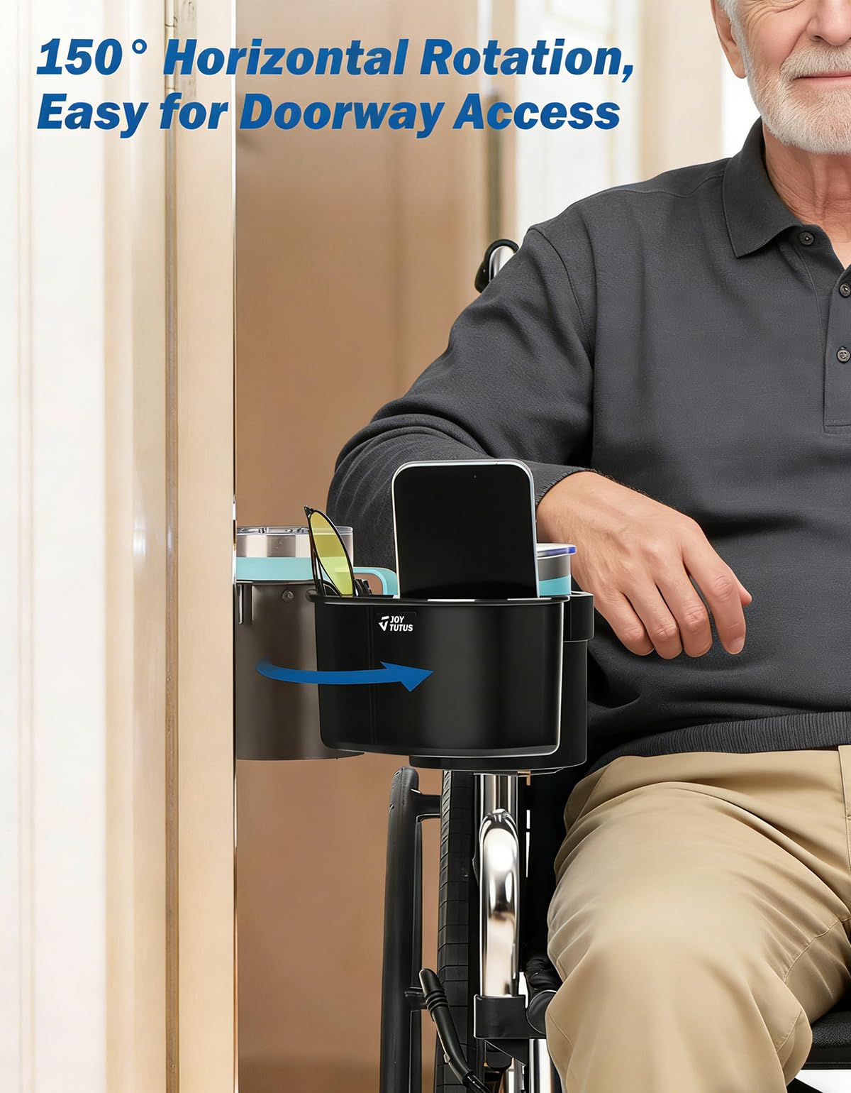 JOYTUTUS Wheelchair Cup Holder 2-in-1 with Storage

